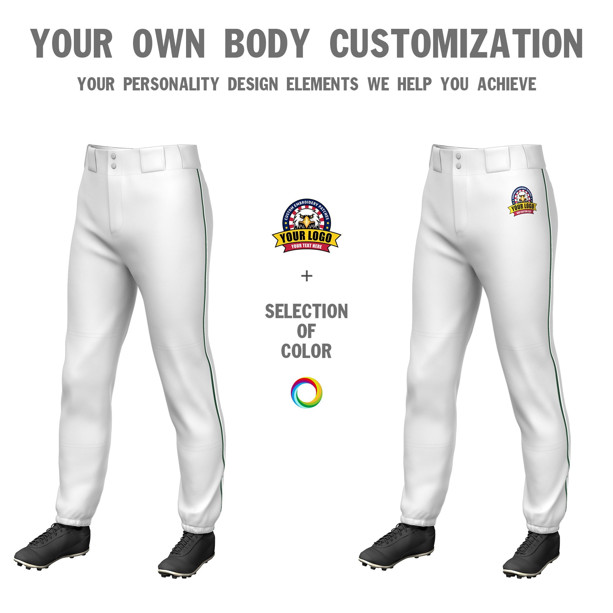 Custom White Green-White Classic Fit Stretch Practice Pull-up Baseball Pants