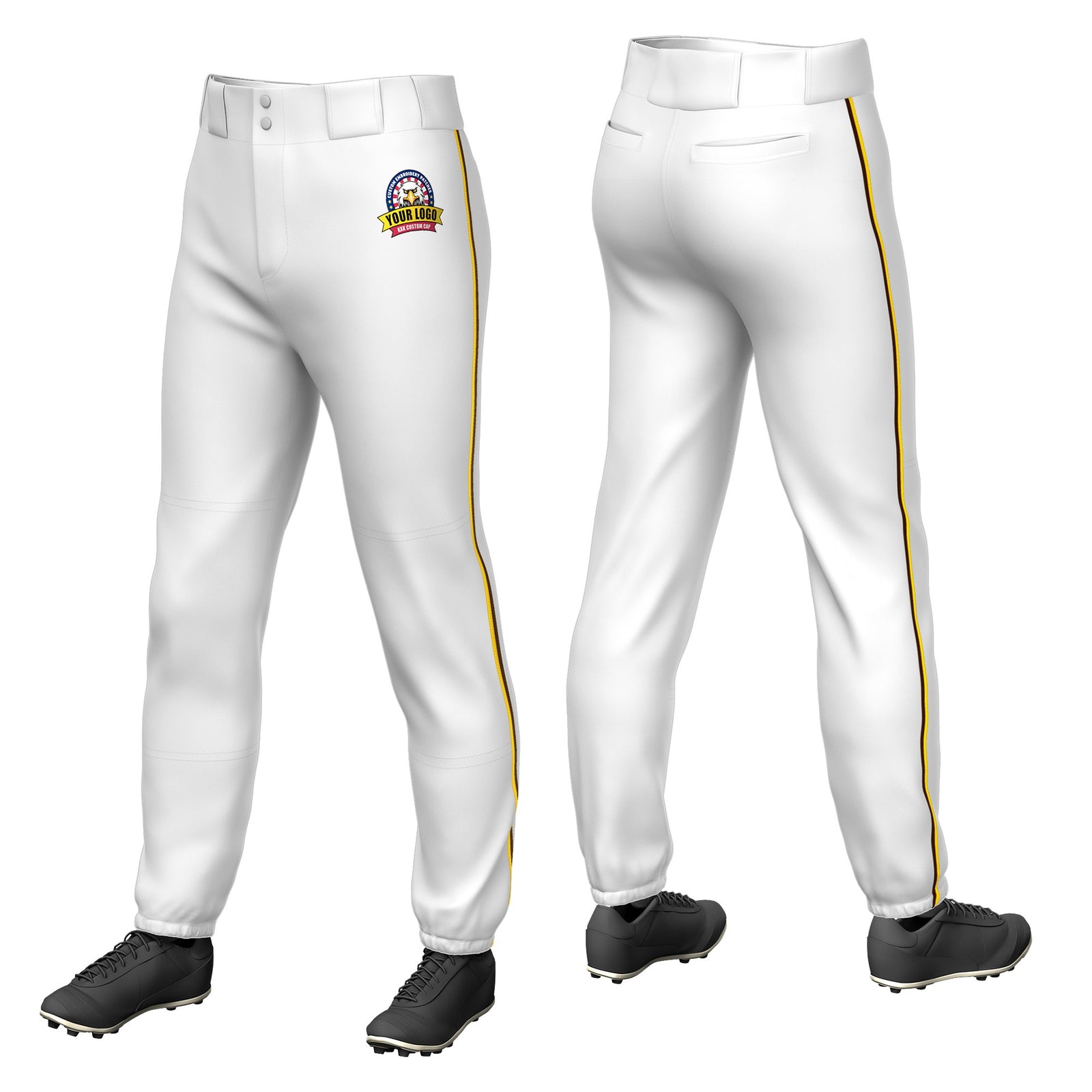Custom White Gold01-Brown Classic Fit Stretch Practice Pull-up Baseball Pants