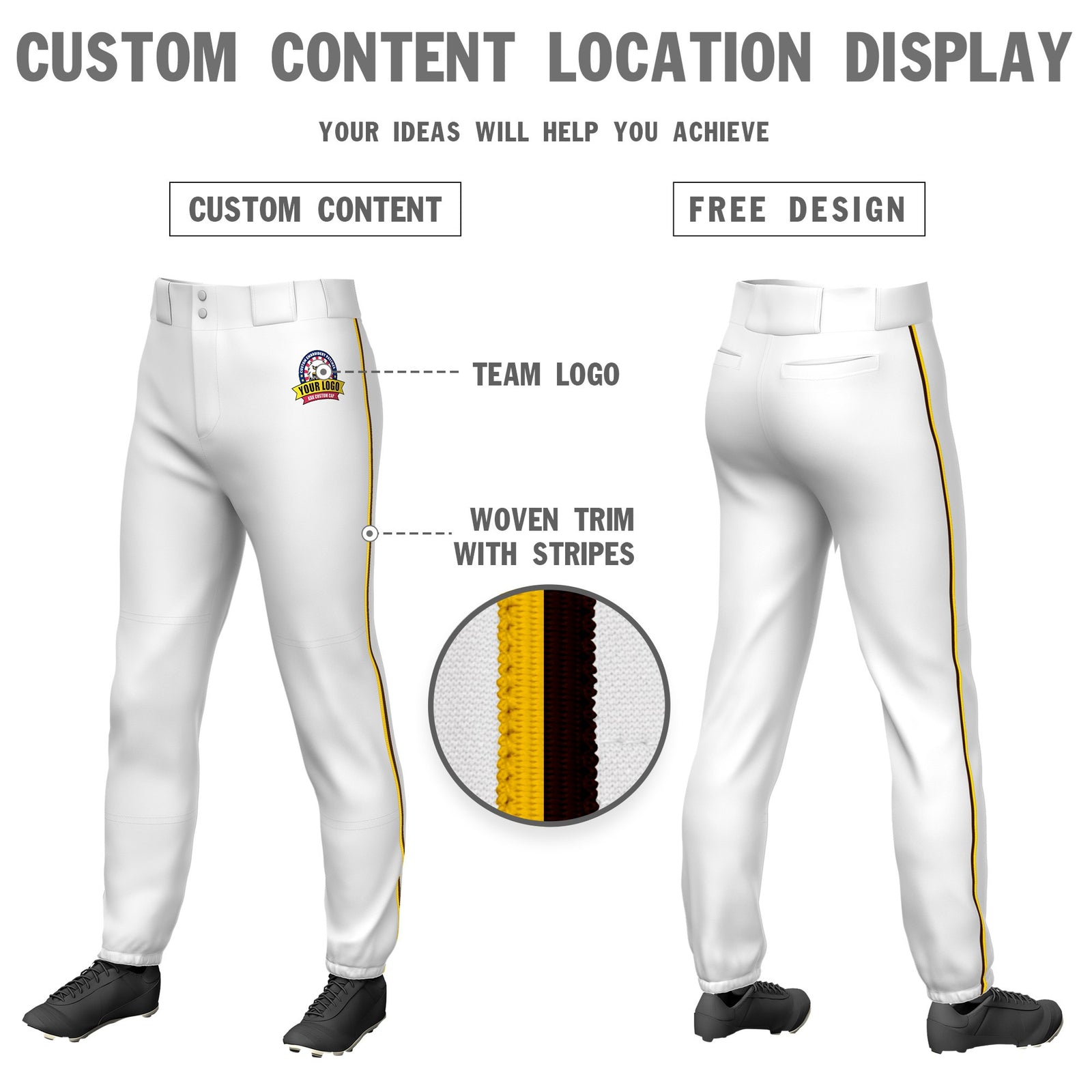 Custom White Gold01-Brown Classic Fit Stretch Practice Pull-up Baseball Pants