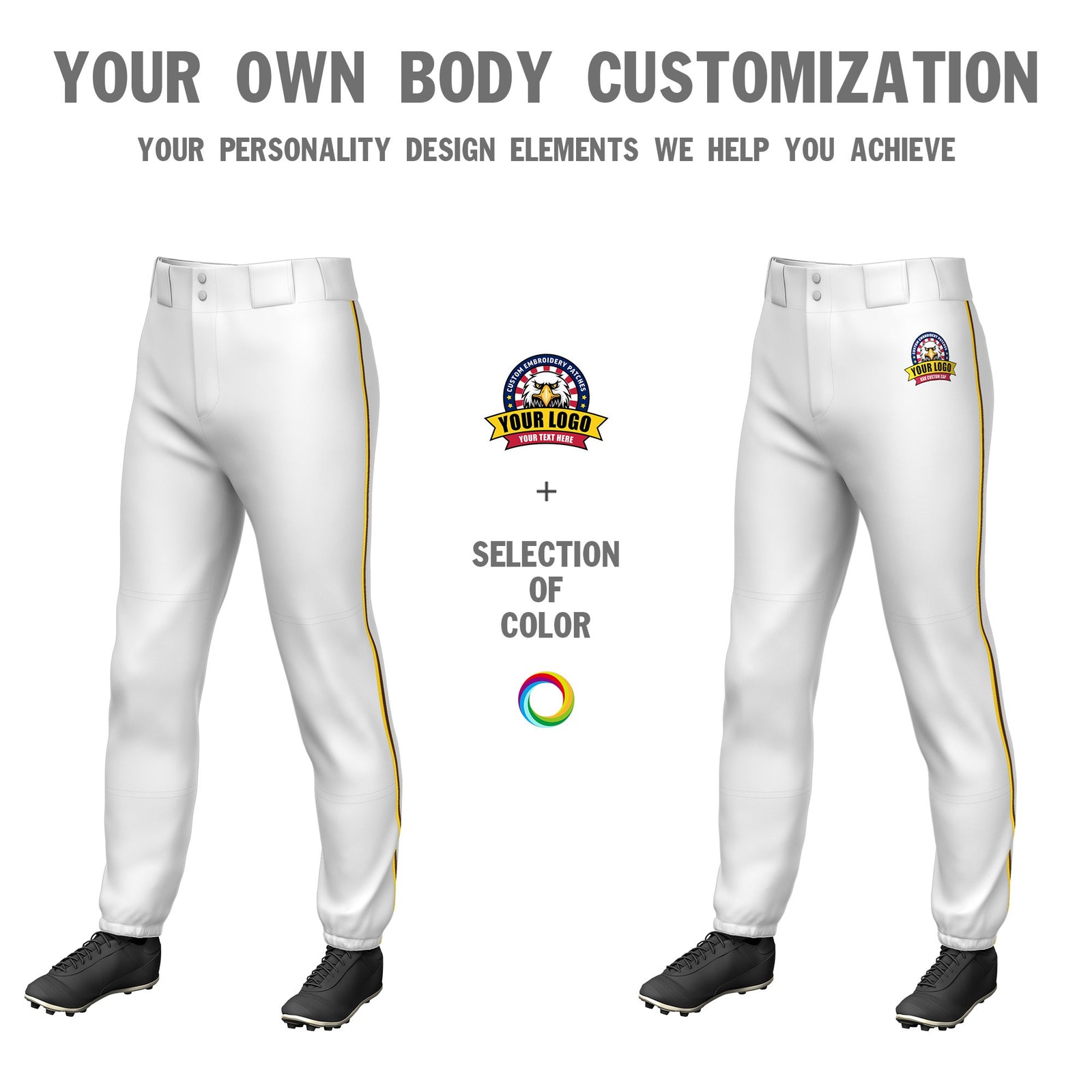 Custom White Gold01-Brown Classic Fit Stretch Practice Pull-up Baseball Pants