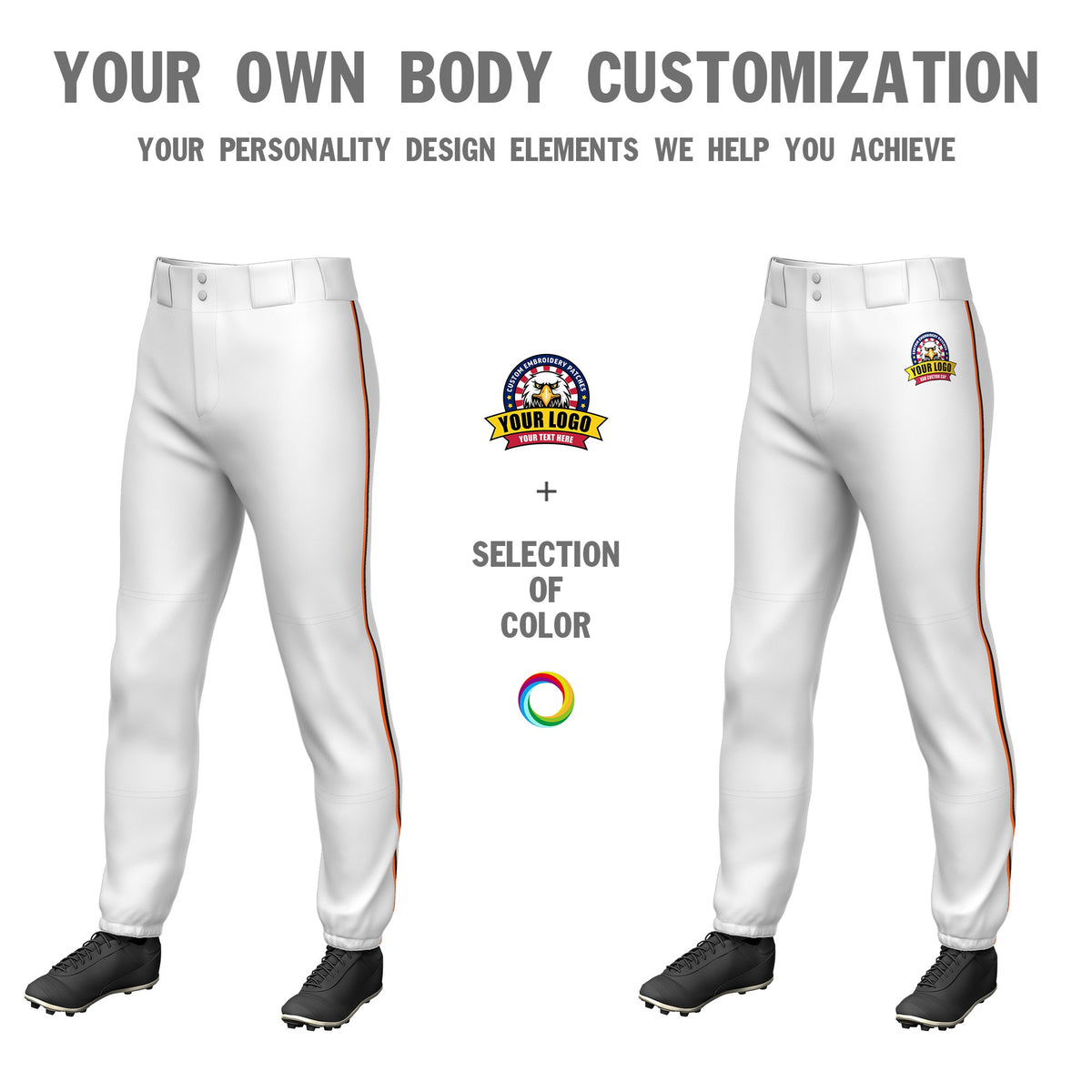 Custom White Orange-Black Classic Fit Stretch Practice Pull-up Baseball Pants