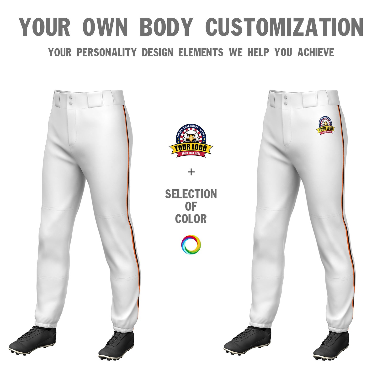 Custom White Orange-Black Classic Fit Stretch Practice Pull-up Baseball Pants
