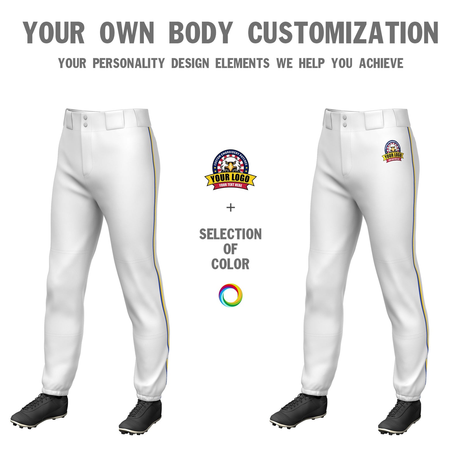 Custom White Royal Blue-Gold01 Classic Fit Stretch Practice Pull-up Baseball Pants