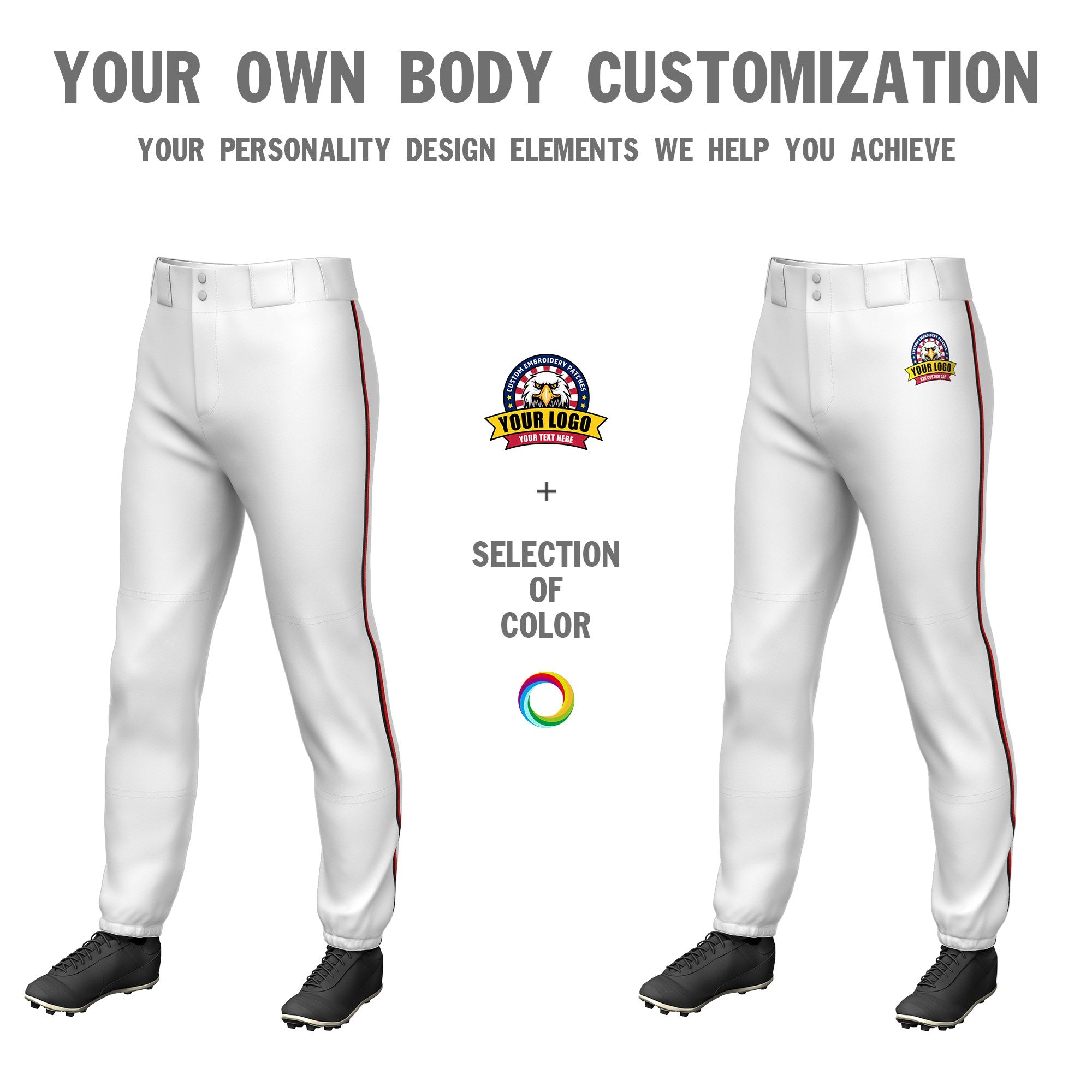 Custom White Black-Red Classic Fit Stretch Practice Pull-up Baseball Pants