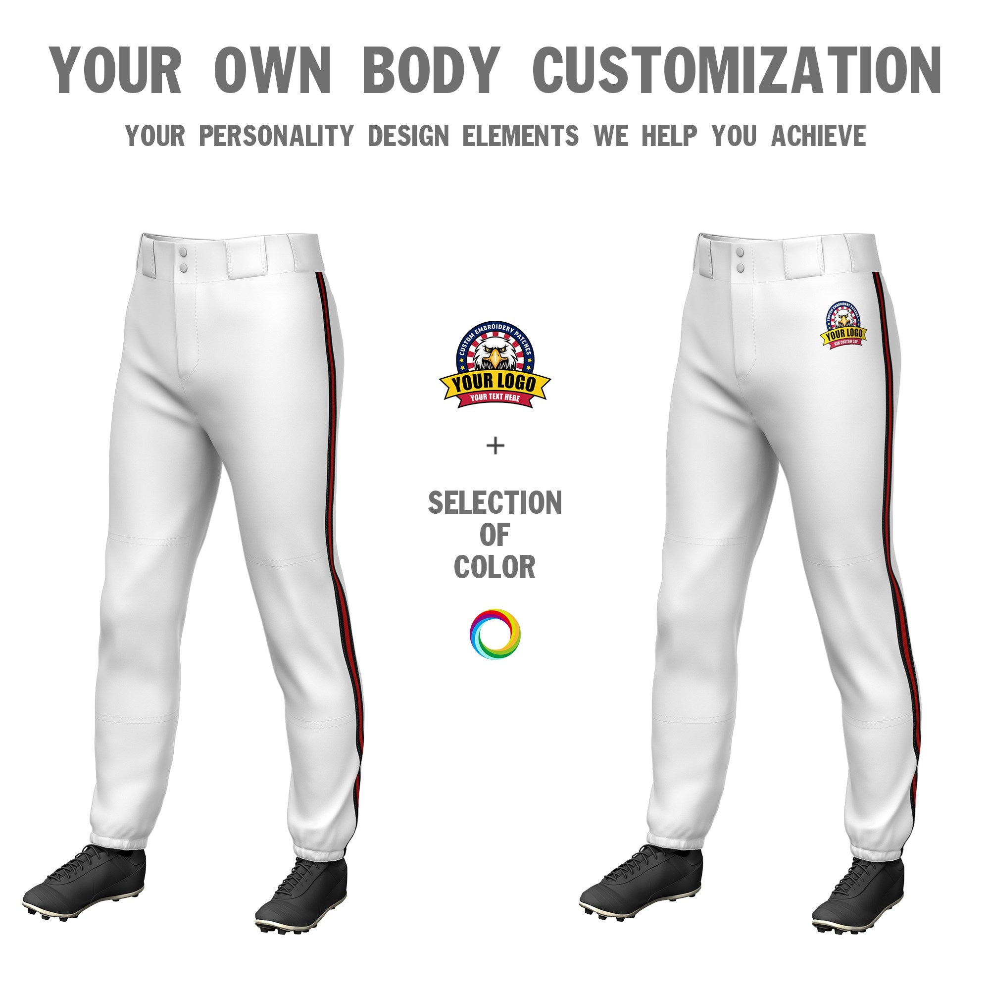 Custom White Black-Red-Black Classic Fit Stretch Practice Pull-up Baseball Pants