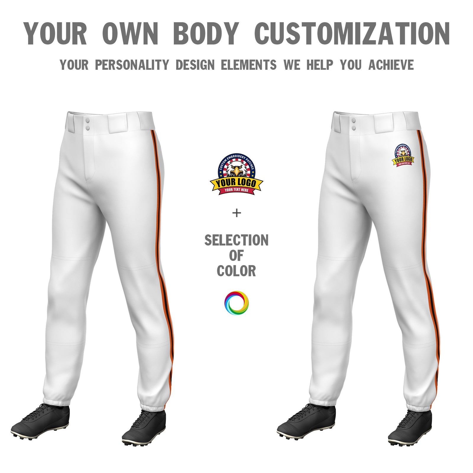 Custom White Orange-Black-Orange Classic Fit Stretch Practice Pull-up Baseball Pants
