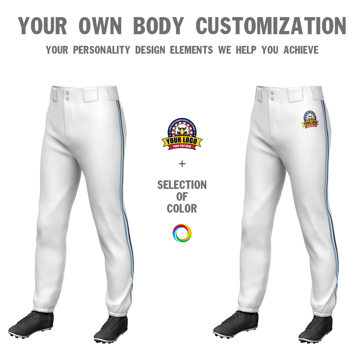 Custom White Light Blue-White-Navy Classic Fit Stretch Practice Pull-up Baseball Pants