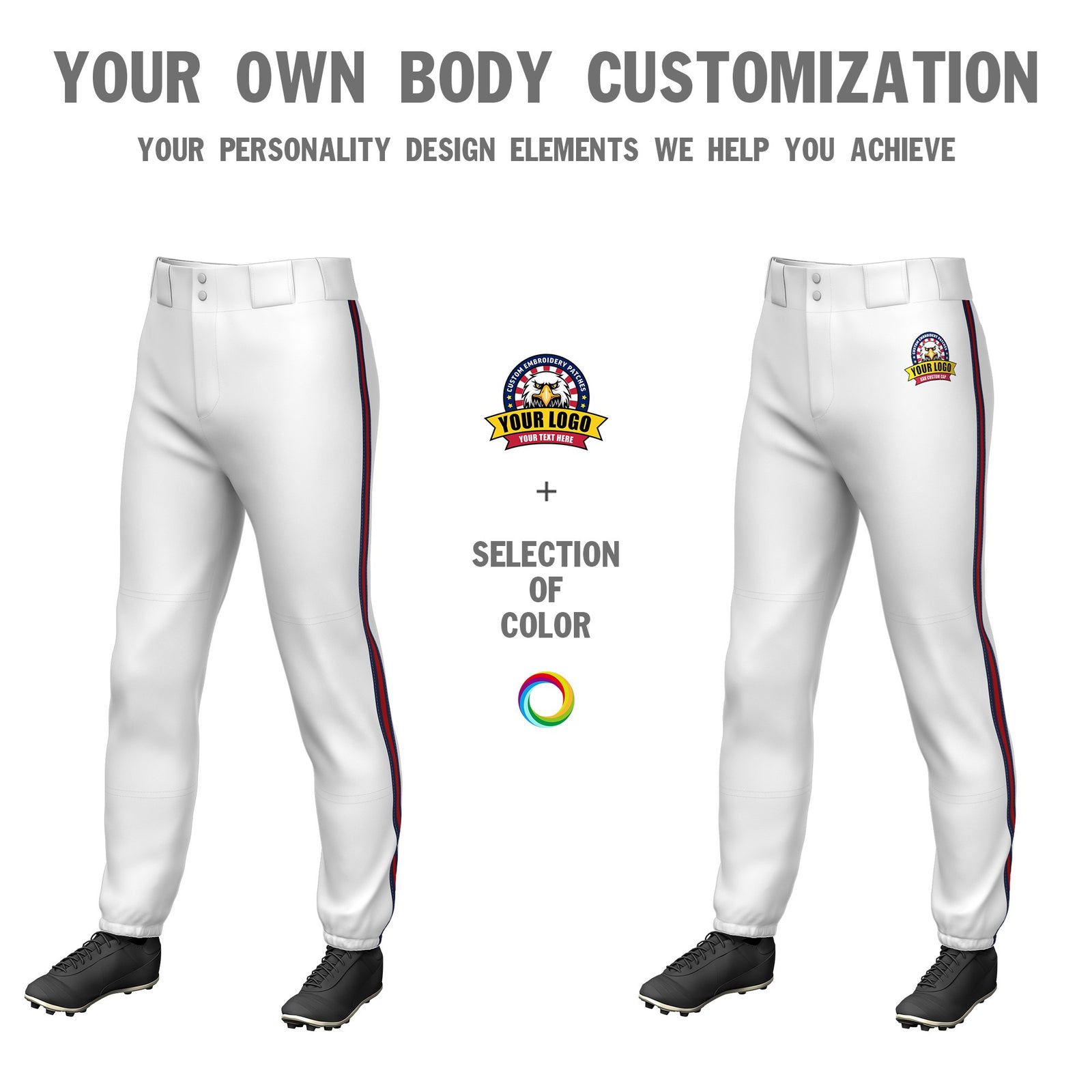 Custom White Navy-Red-Navy Classic Fit Stretch Practice Pull-up Baseball Pants