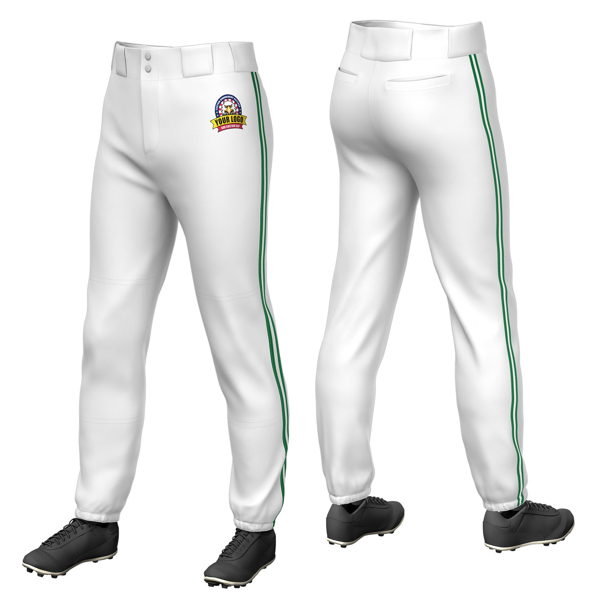 Custom White Kelly Green-White-Kelly Green Classic Fit Stretch Practice Pull-up Baseball Pants