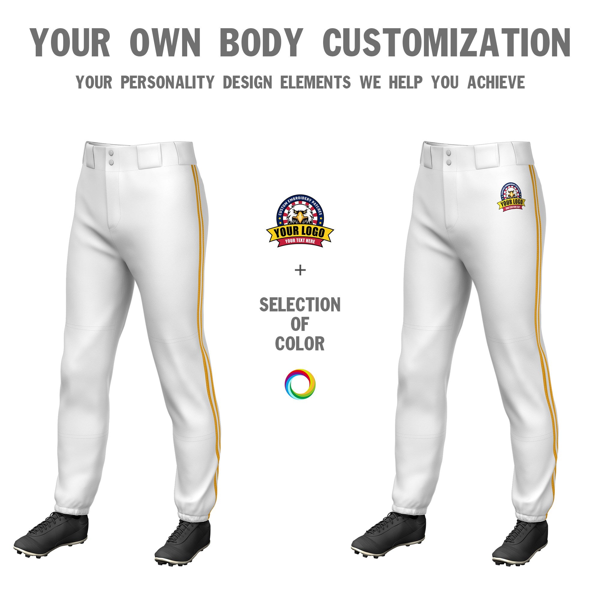 Custom White Yellow-White-Yellow Classic Fit Stretch Practice Pull-up Baseball Pants