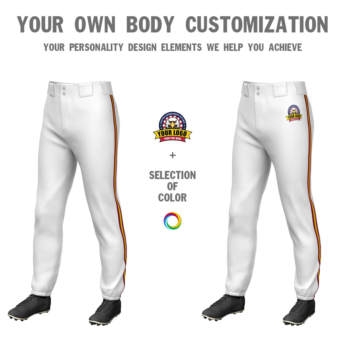 Custom White Red-Gold01-Red Classic Fit Stretch Practice Pull-up Baseball Pants