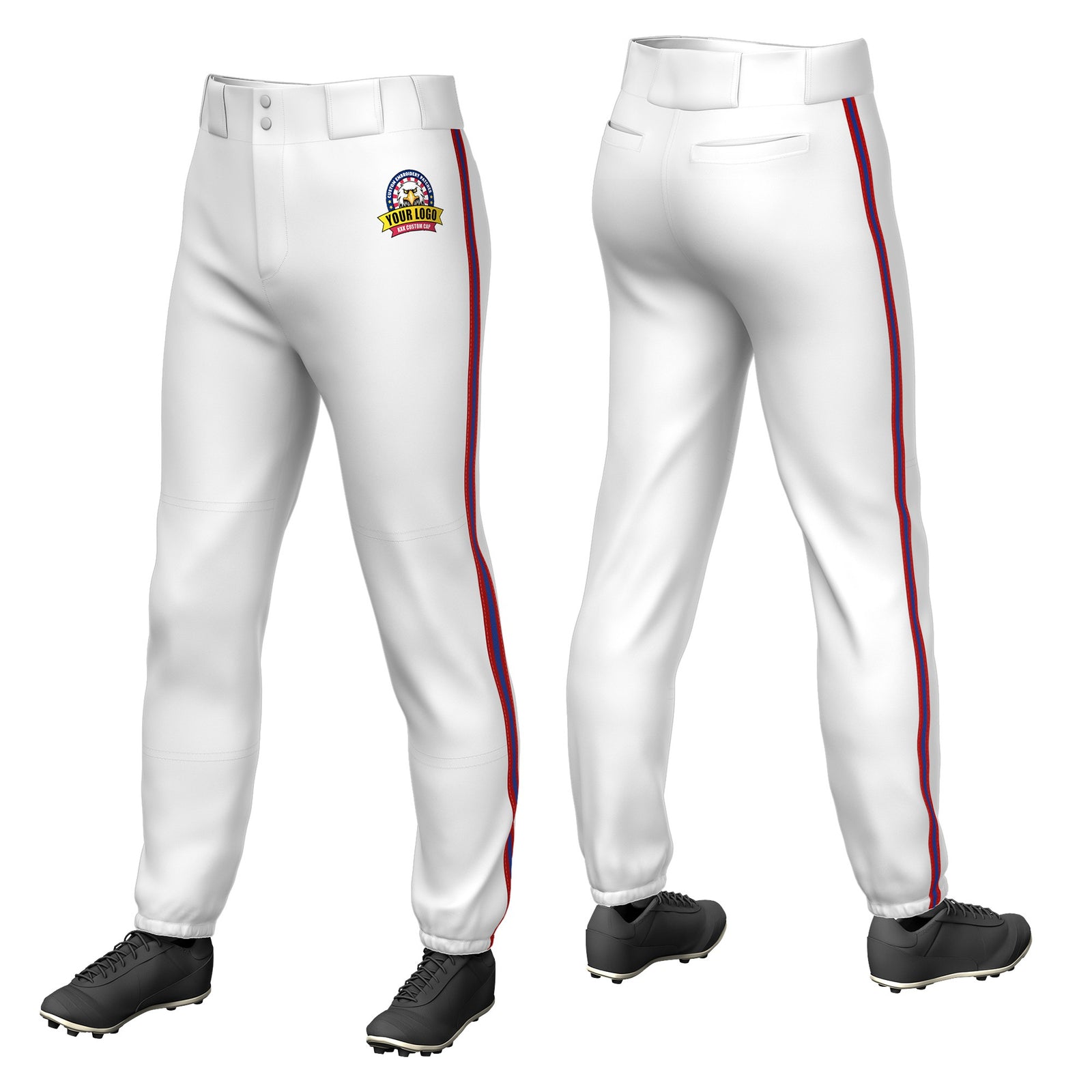 Custom White Red-Royal Blue-Red Classic Fit Stretch Practice Pull-up Baseball Pants