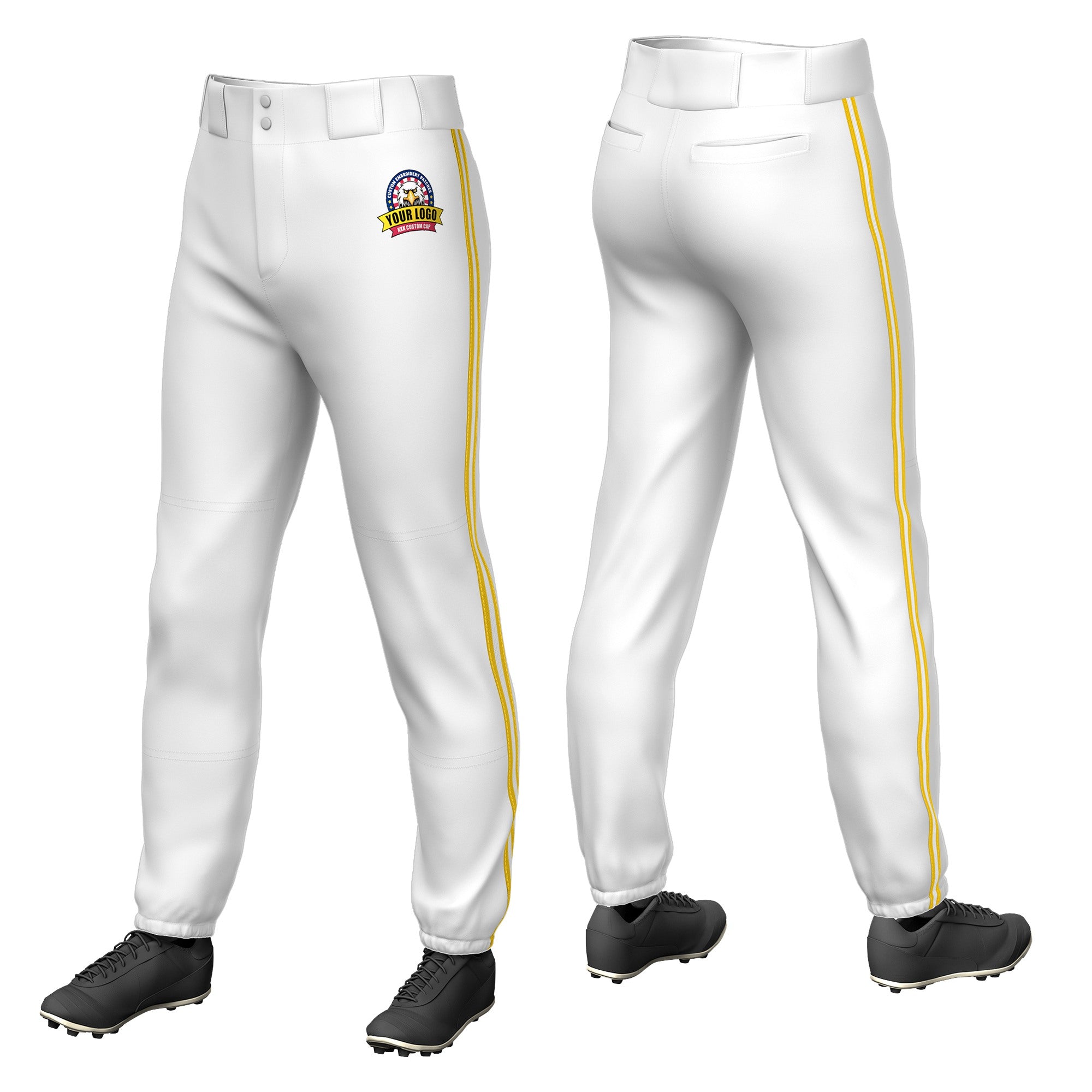 Custom White Gold01-White-Gold01 Classic Fit Stretch Practice Pull-up Baseball Pants