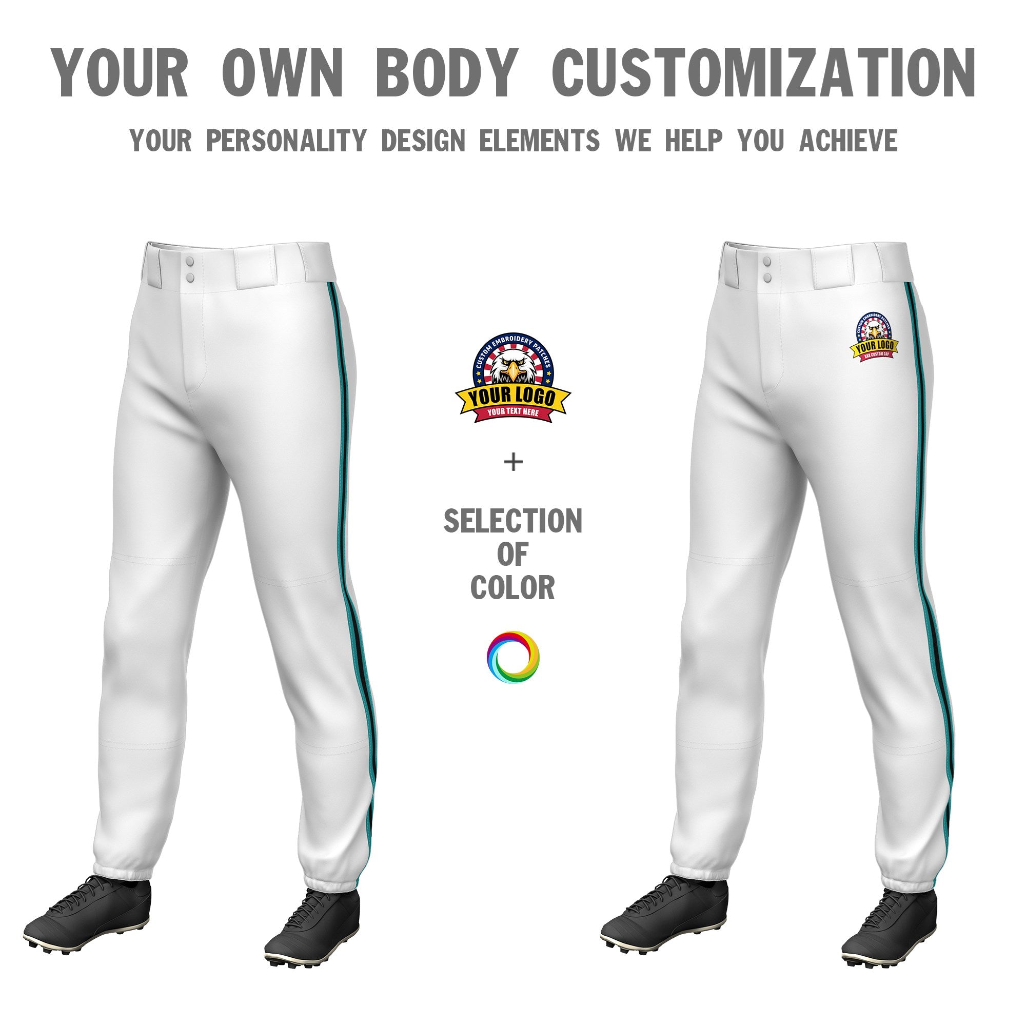 Custom White Aqua-Black-Aqua Classic Fit Stretch Practice Pull-up Baseball Pants