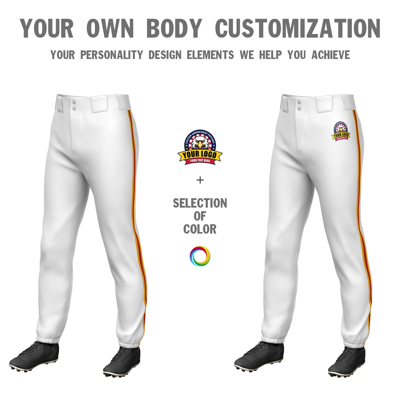 Custom White Yellow-Red-Yellow Classic Fit Stretch Practice Pull-up Baseball Pants