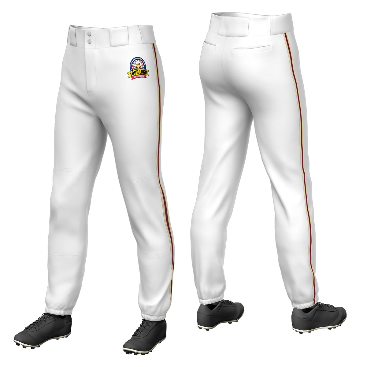 Custom White Khaki-Crimson-Khaki Classic Fit Stretch Practice Pull-up Baseball Pants