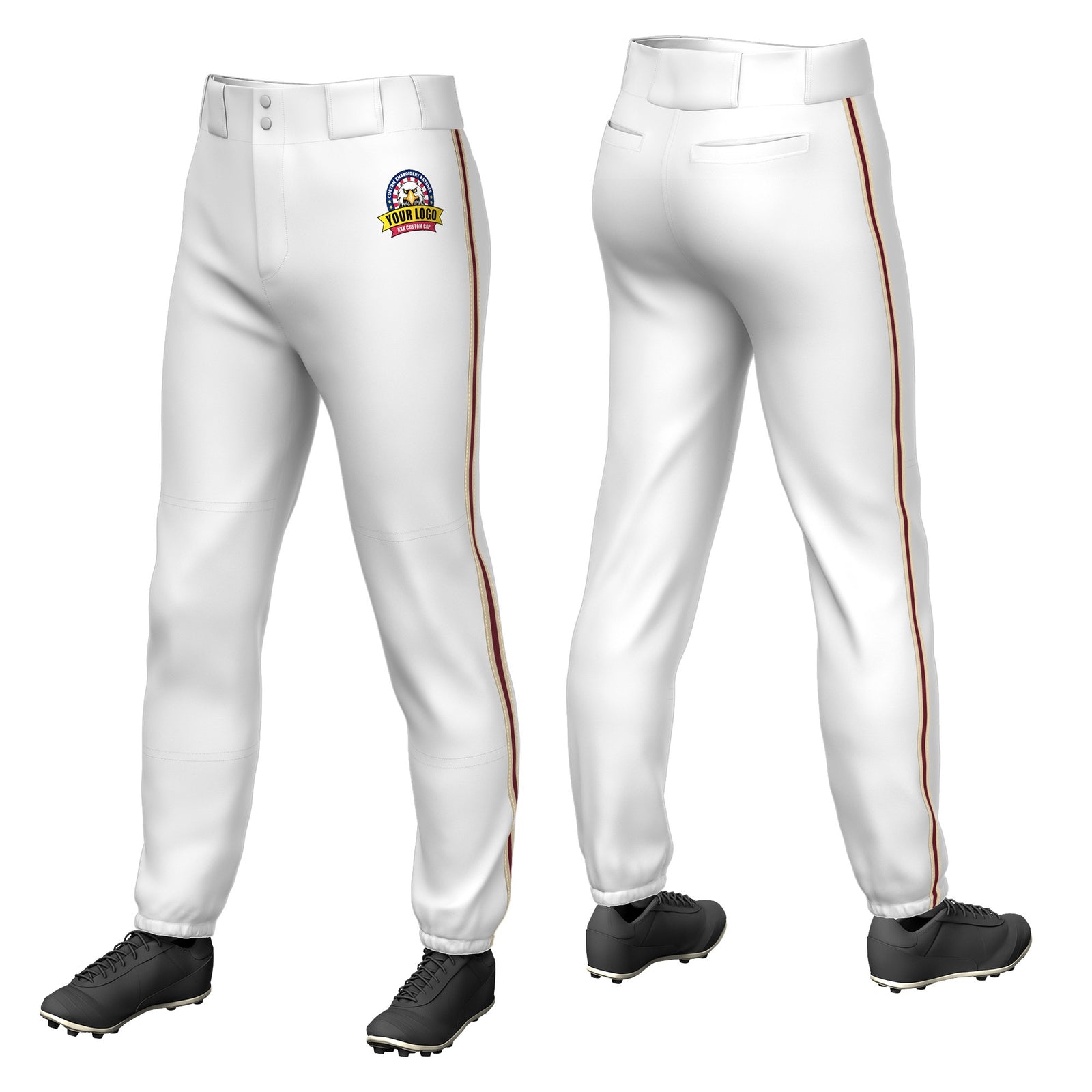 Custom White Khaki-Crimson-Khaki Classic Fit Stretch Practice Pull-up Baseball Pants