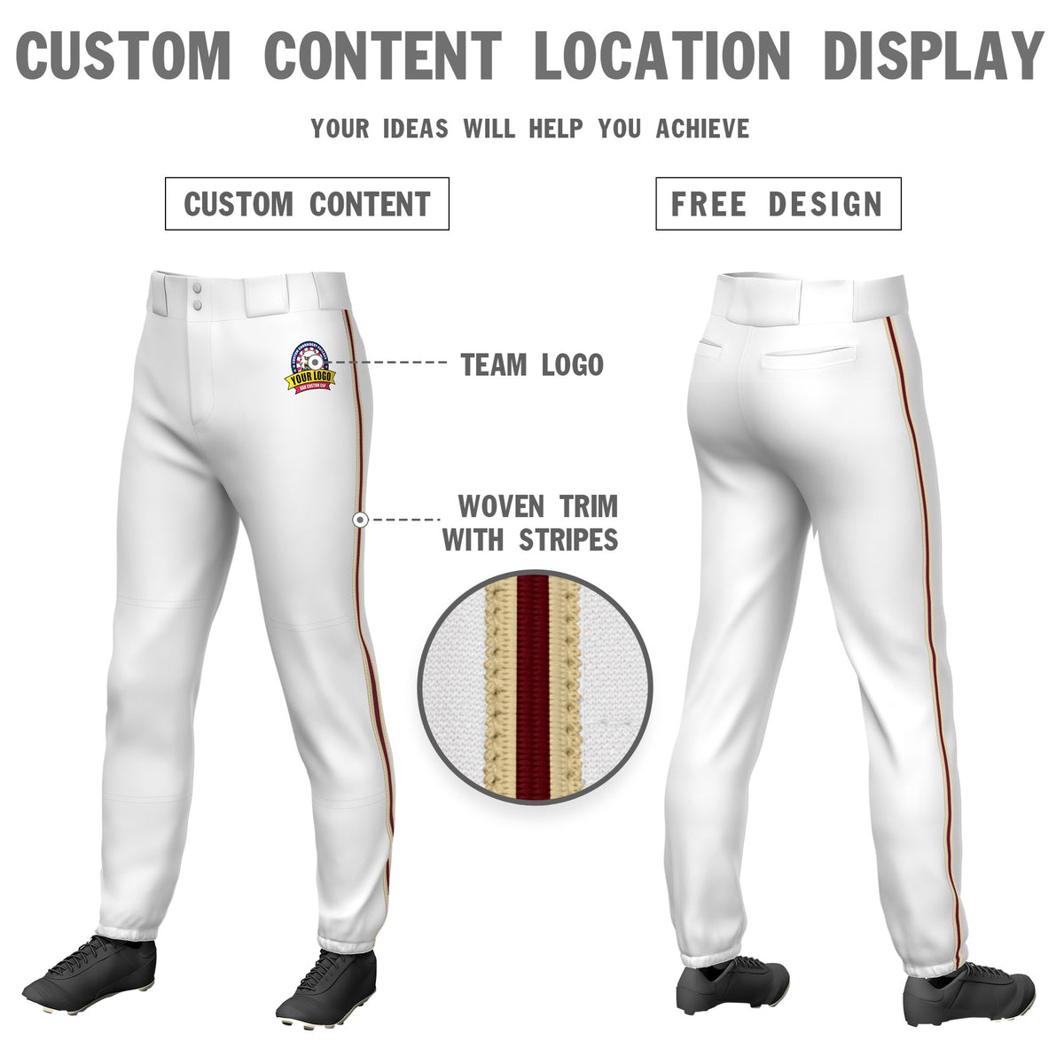 Custom White Khaki-Crimson-Khaki Classic Fit Stretch Practice Pull-up Baseball Pants