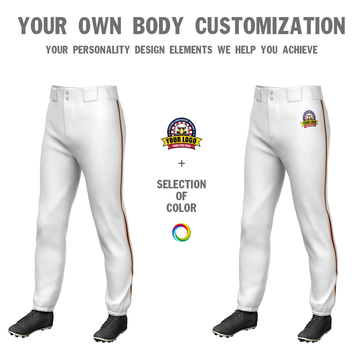 Custom White Khaki-Crimson-Khaki Classic Fit Stretch Practice Pull-up Baseball Pants