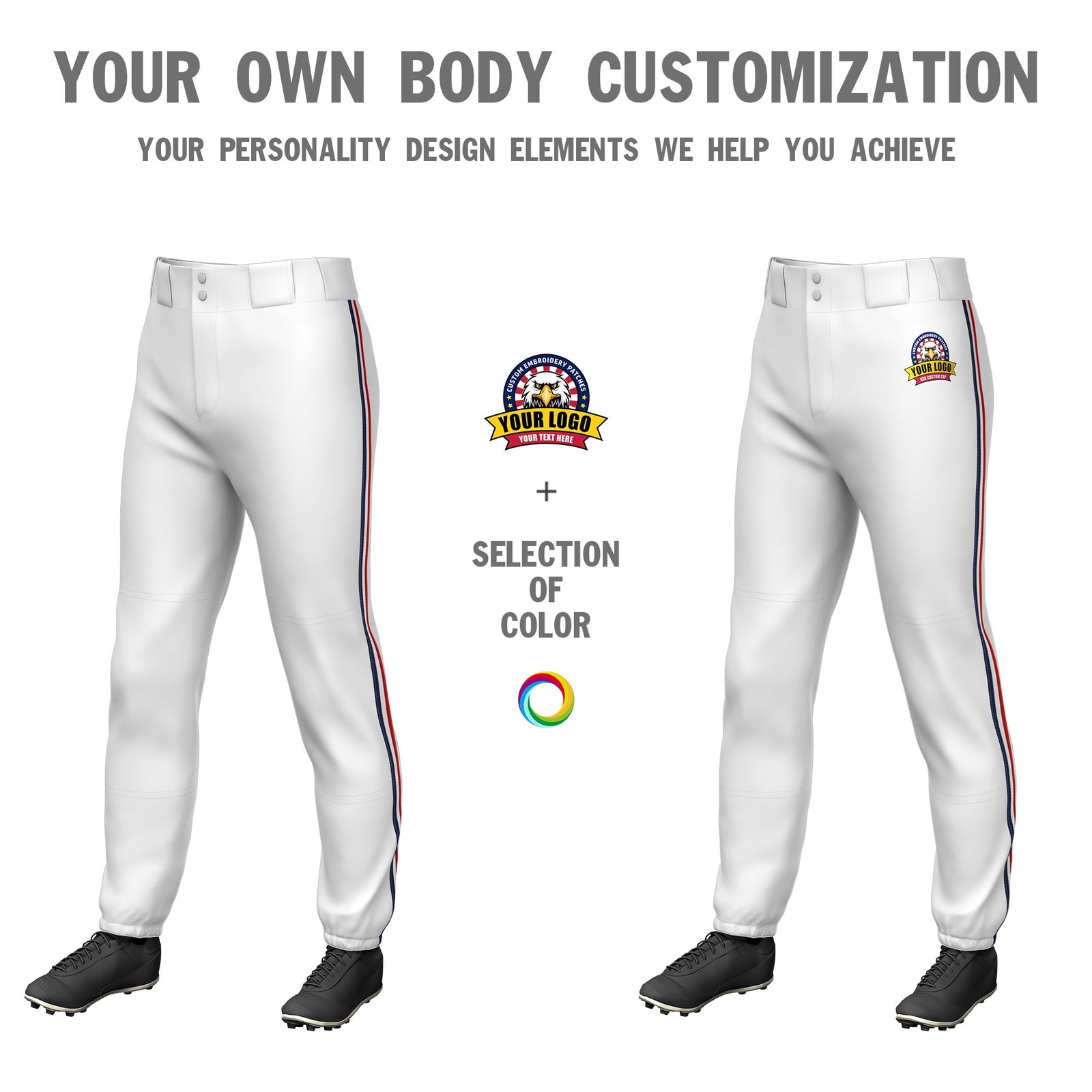 Custom White Navy-White-Red Classic Fit Stretch Practice Pull-up Baseball Pants