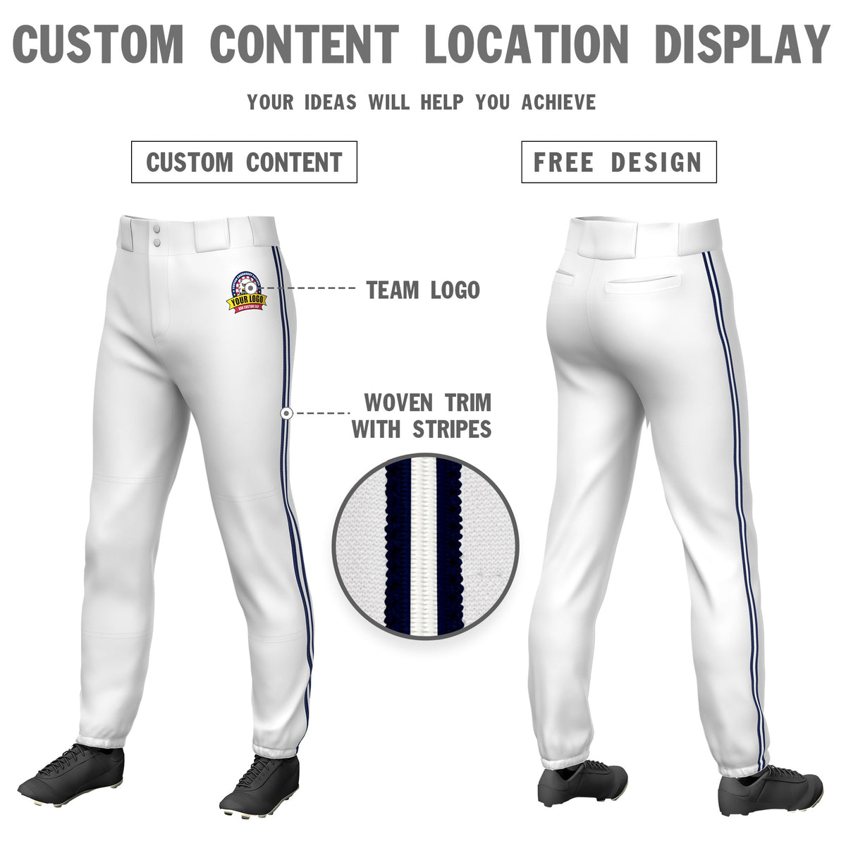 Custom White Navy-White-Navy Classic Fit Stretch Practice Pull-up Baseball Pants