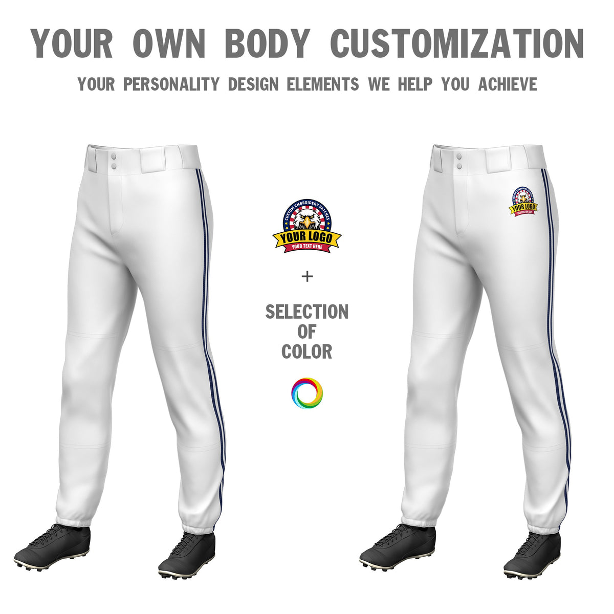 Custom White Navy-White-Navy Classic Fit Stretch Practice Pull-up Baseball Pants