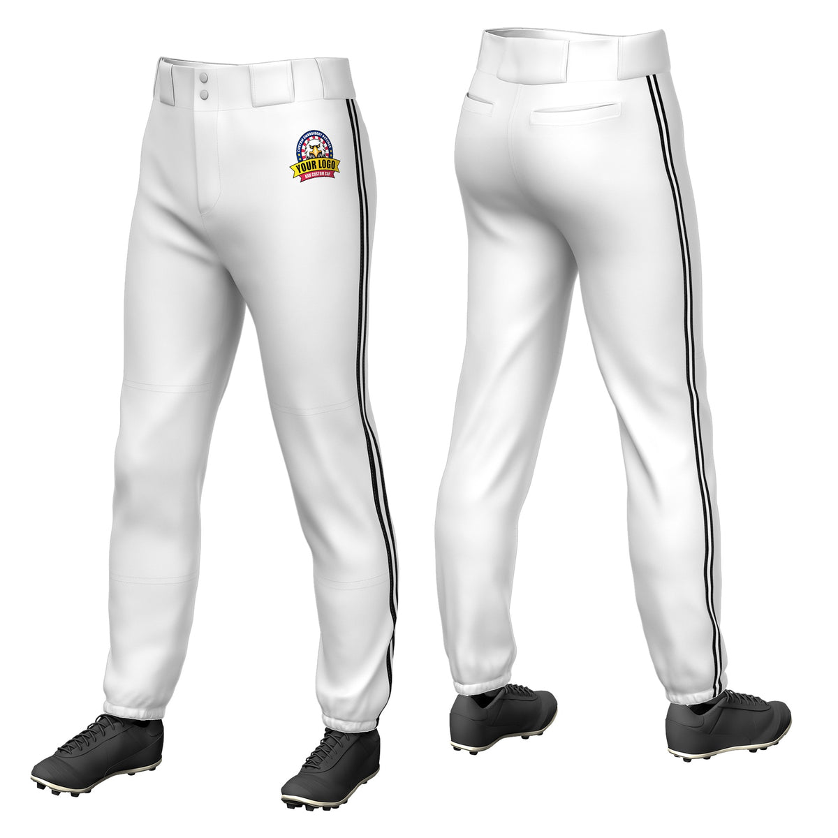 Custom White Black-White-Black Classic Fit Stretch Practice Pull-up Baseball Pants