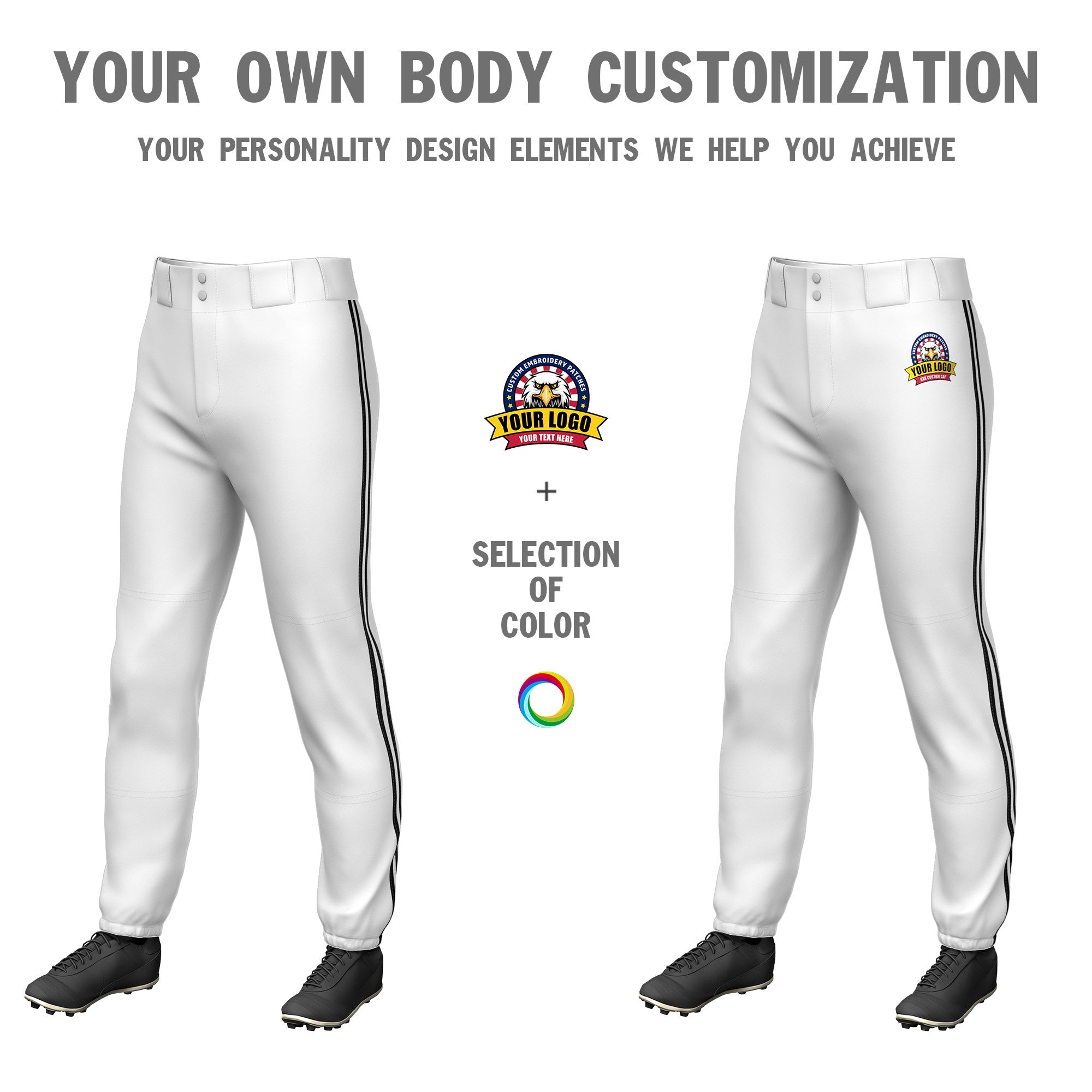 Custom White Black-White-Black Classic Fit Stretch Practice Pull-up Baseball Pants