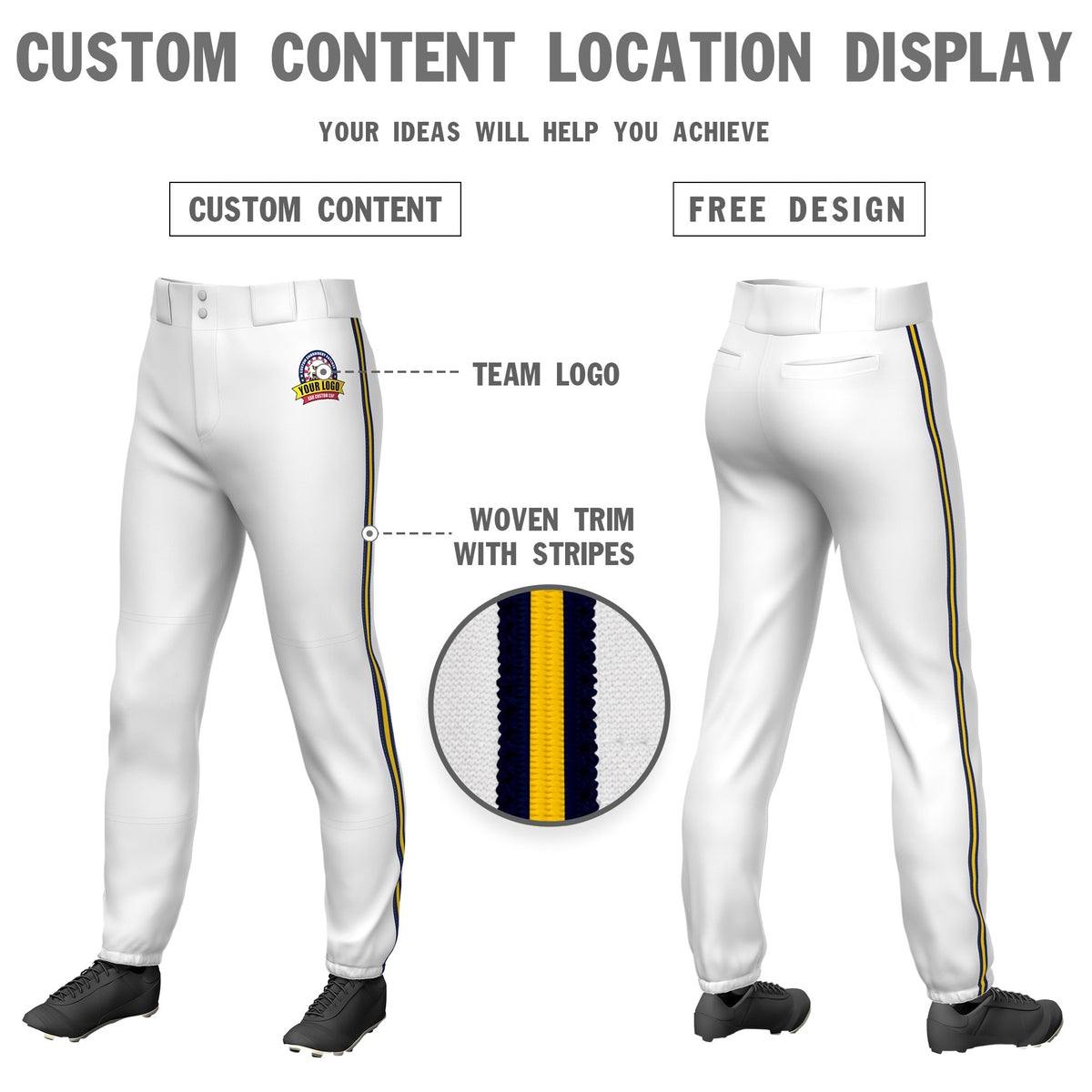 Custom White Navy-old01-Navy Classic Fit Stretch Practice Pull-up Baseball Pants