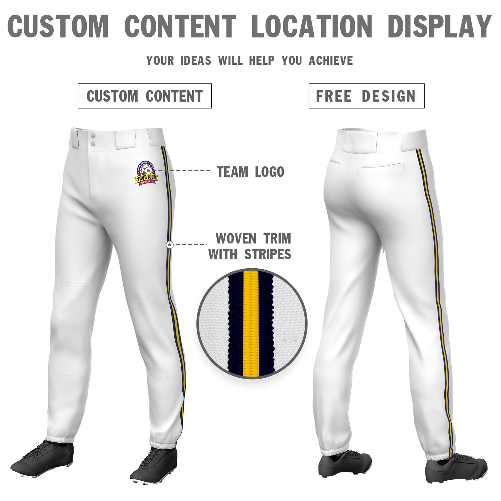 Custom White Navy-old01-Navy Classic Fit Stretch Practice Pull-up Baseball Pants