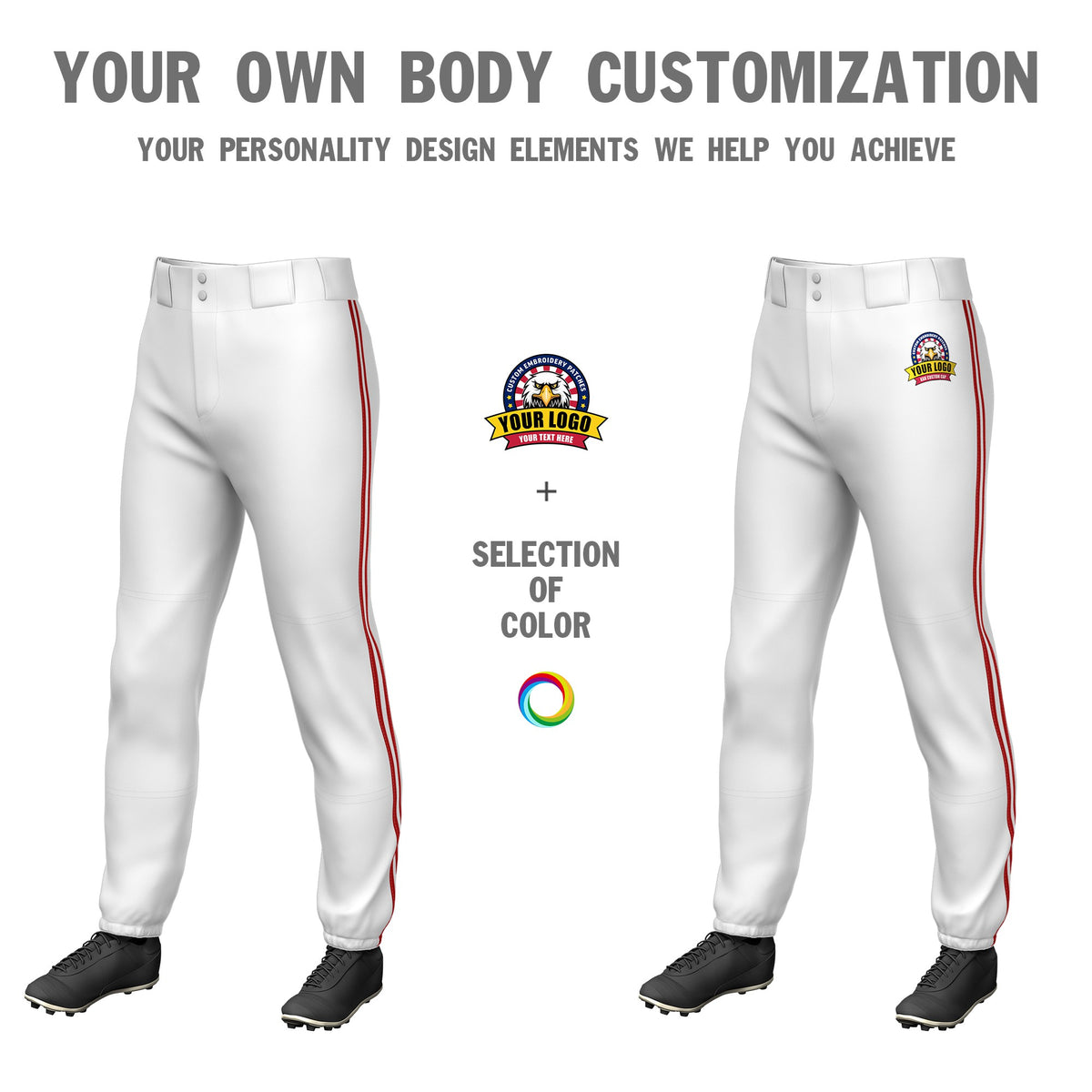 Custom White Red-White-Red Classic Fit Stretch Practice Pull-up Baseball Pants