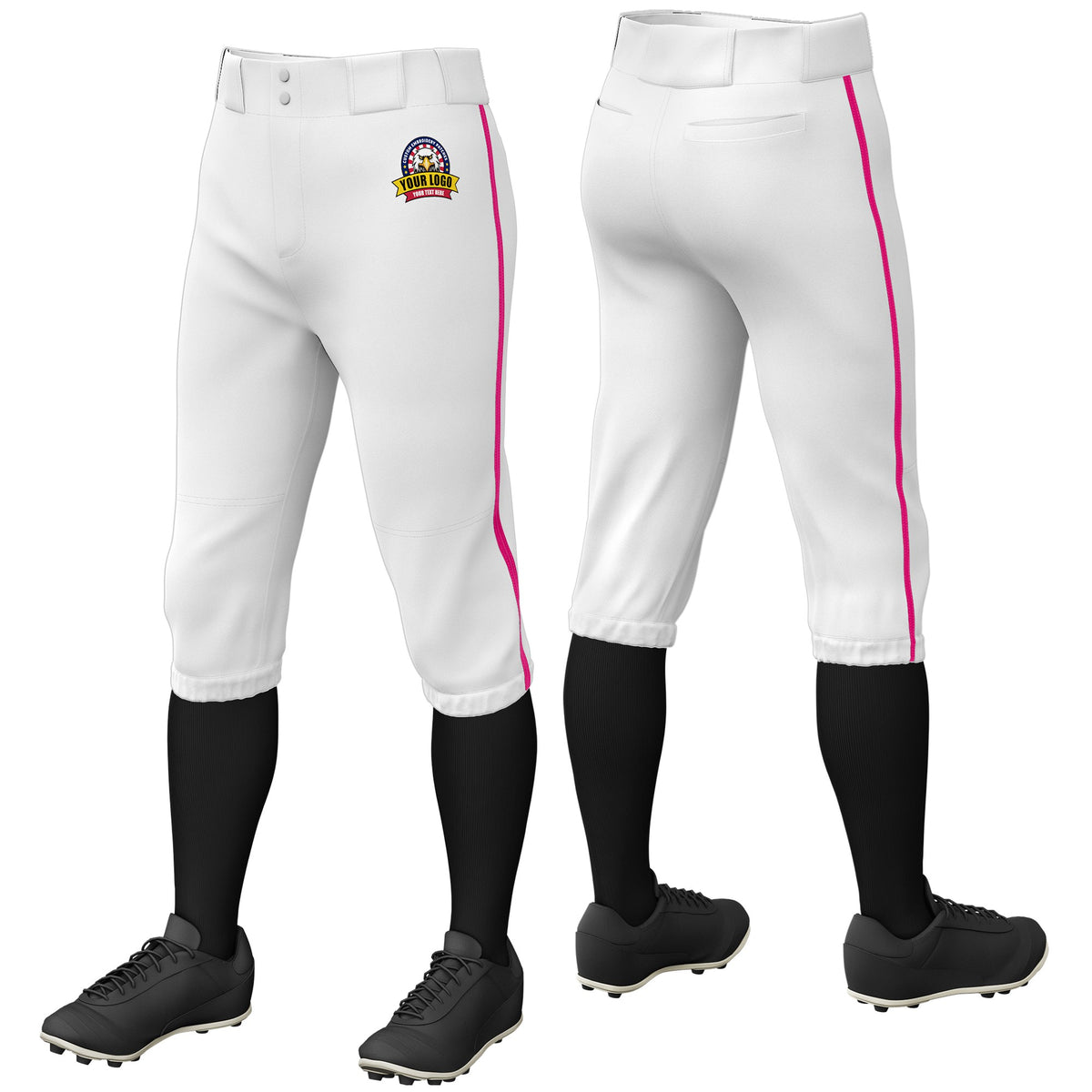 Custom White Pink White-Pink Classic Fit Stretch Practice Knickers Baseball Pants