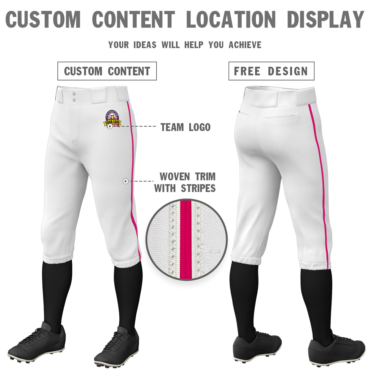Custom White Pink White-Pink Classic Fit Stretch Practice Knickers Baseball Pants