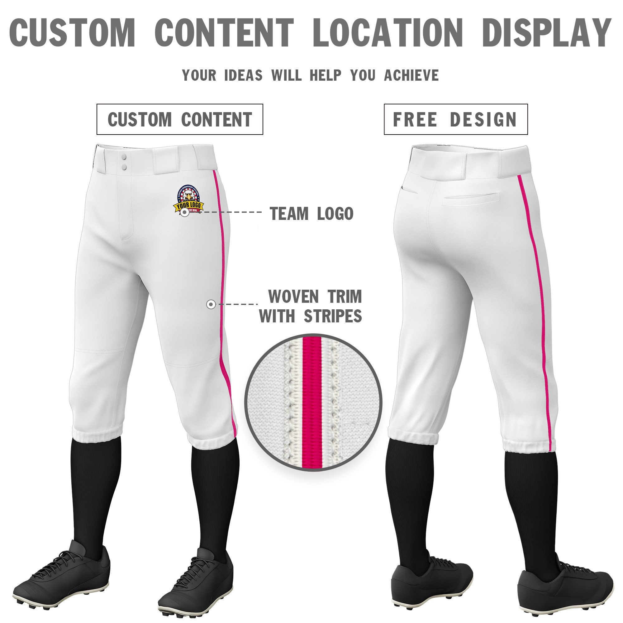 Custom White Pink White-Pink Classic Fit Stretch Practice Knickers Baseball Pants