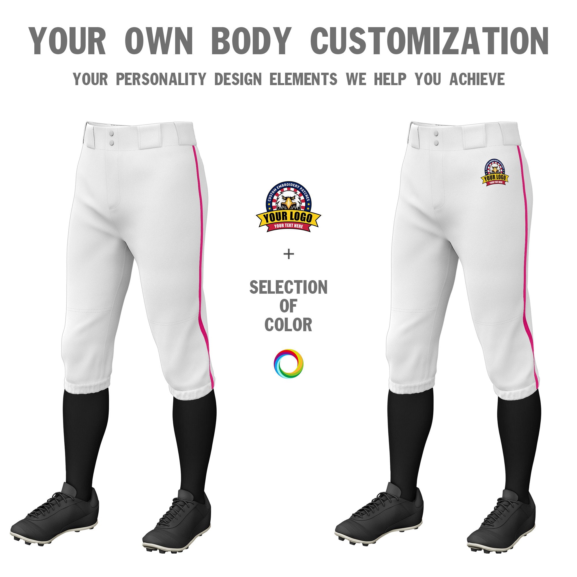 Custom White Pink White-Pink Classic Fit Stretch Practice Knickers Baseball Pants