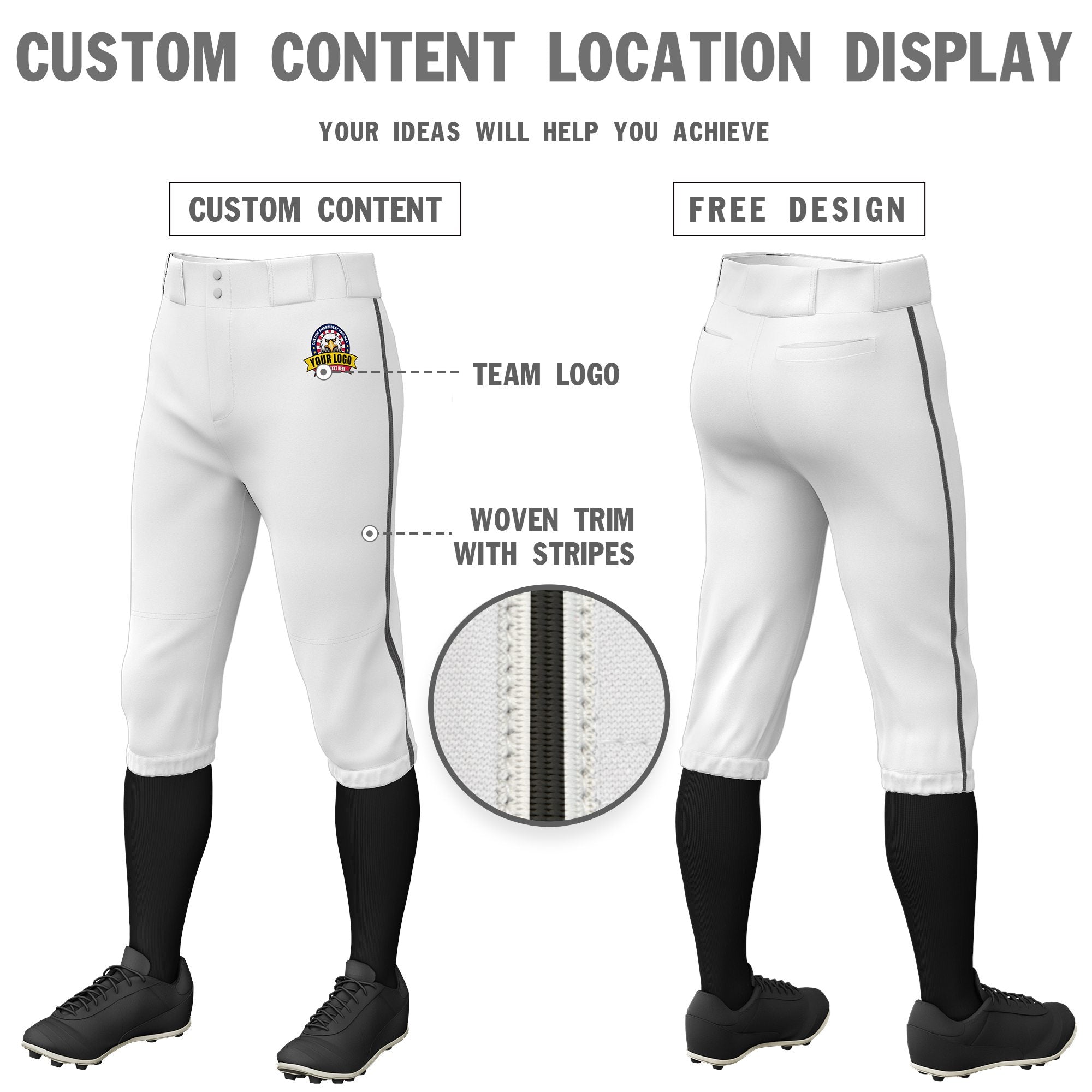 Custom White Dark Gray White-Dark Gray Classic Fit Stretch Practice Knickers Baseball Pants