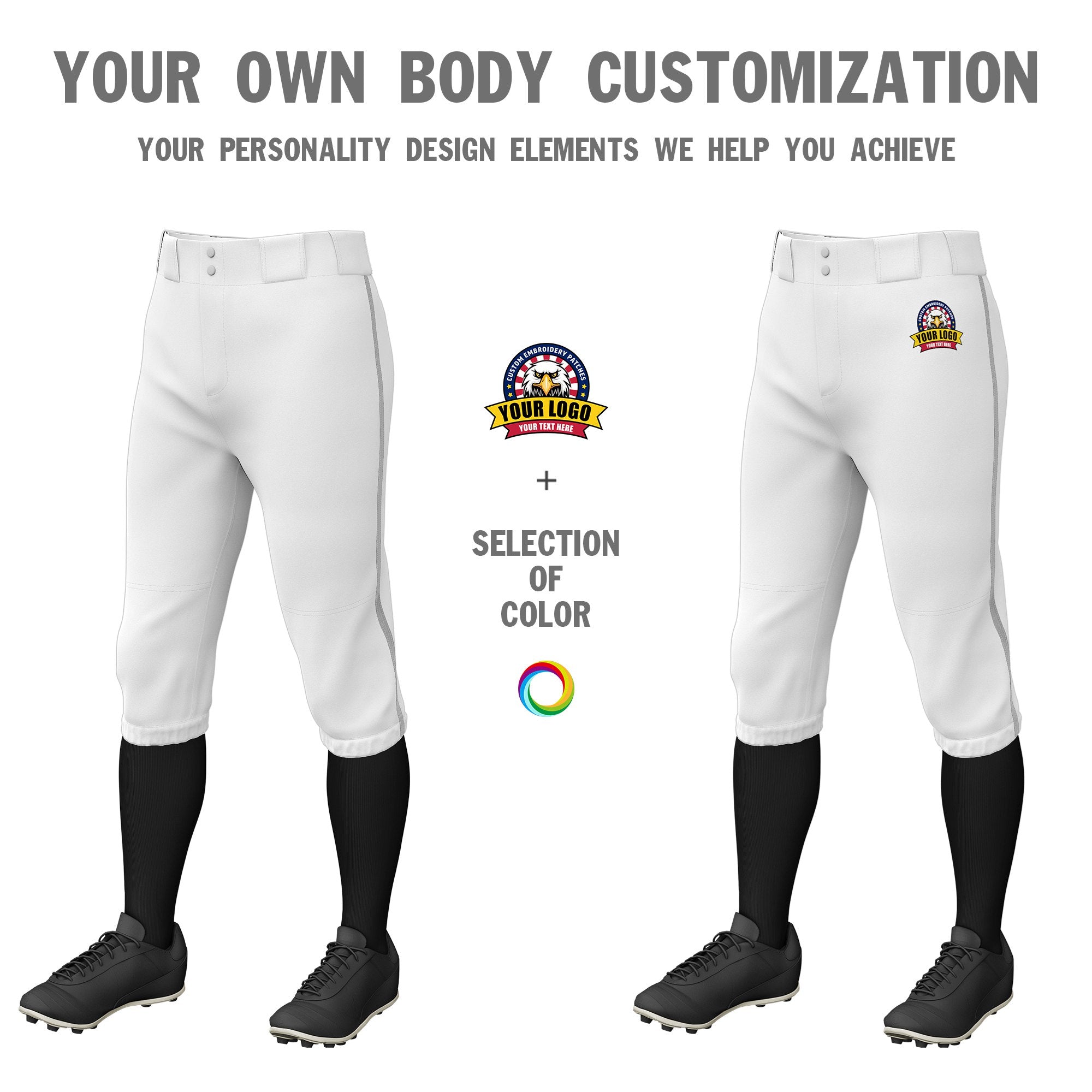 Custom White Gray White-Gray Classic Fit Stretch Practice Knickers Baseball Pants