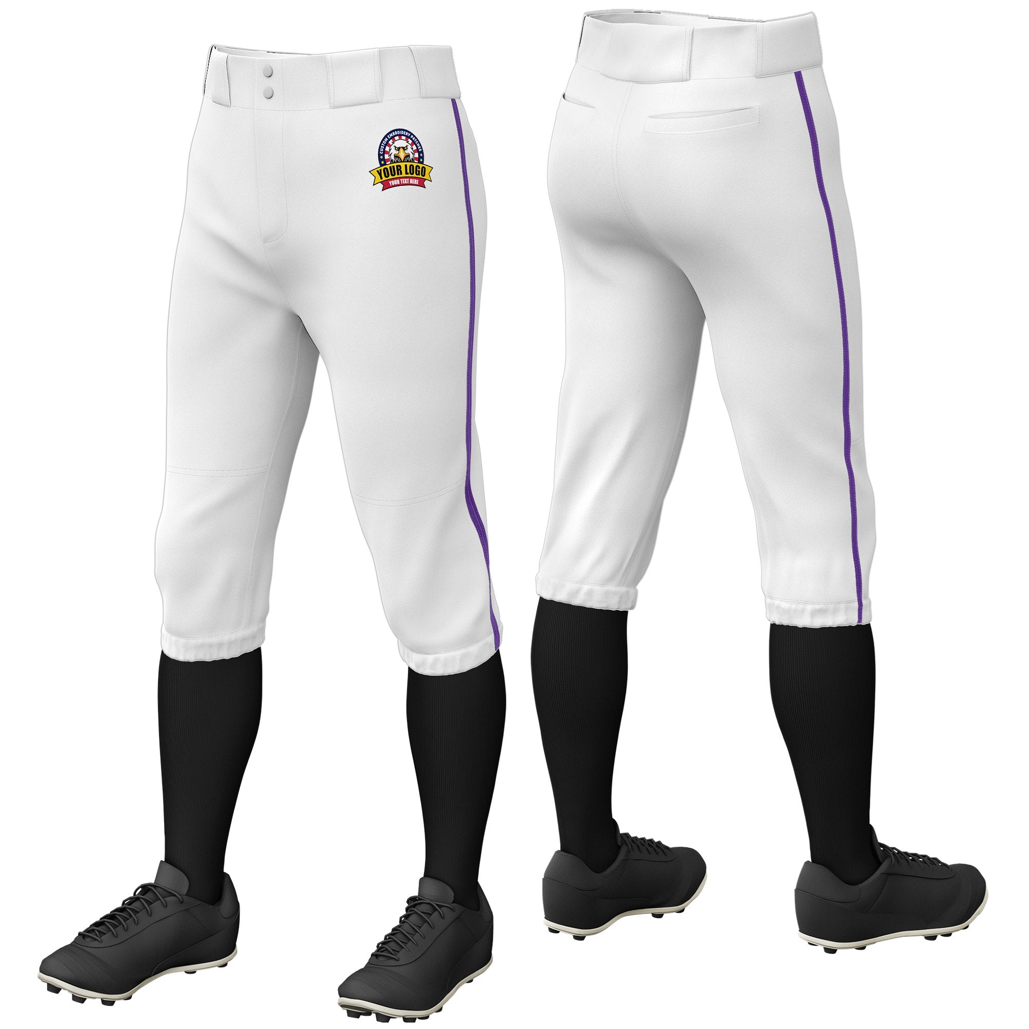 Custom White Purple White-Purple Classic Fit Stretch Practice Knickers Baseball Pants