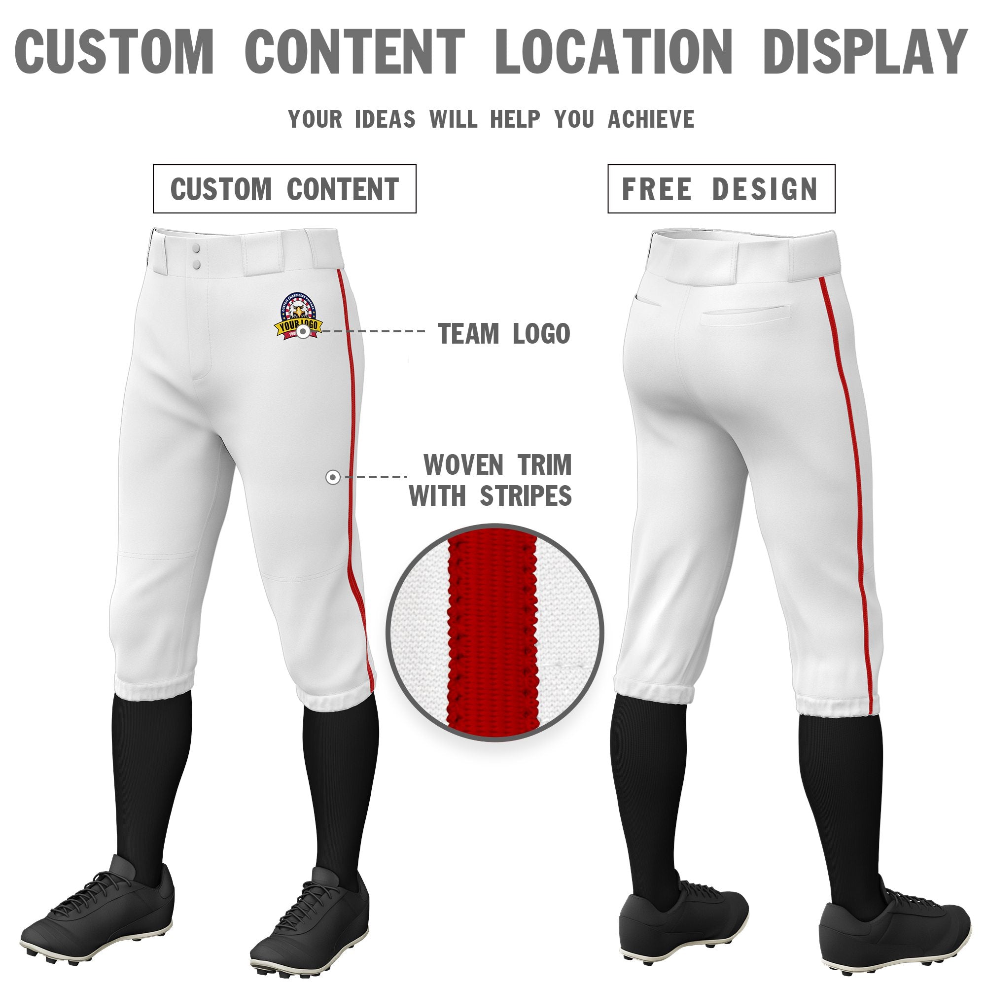 Custom White Red White-Red Classic Fit Stretch Practice Knickers Baseball Pants