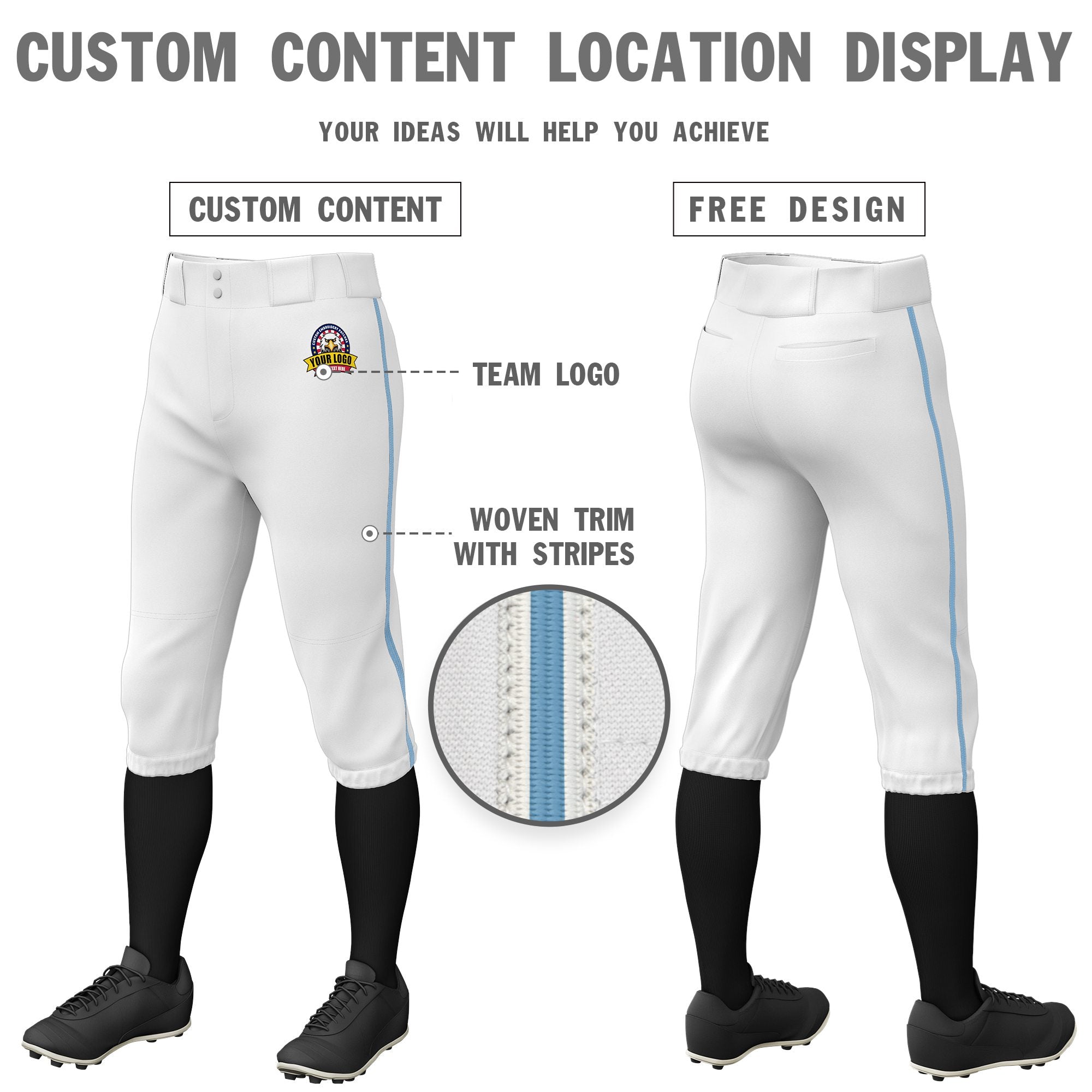 Custom White Light Blue White-Light Blue Classic Fit Stretch Practice Knickers Baseball Pants