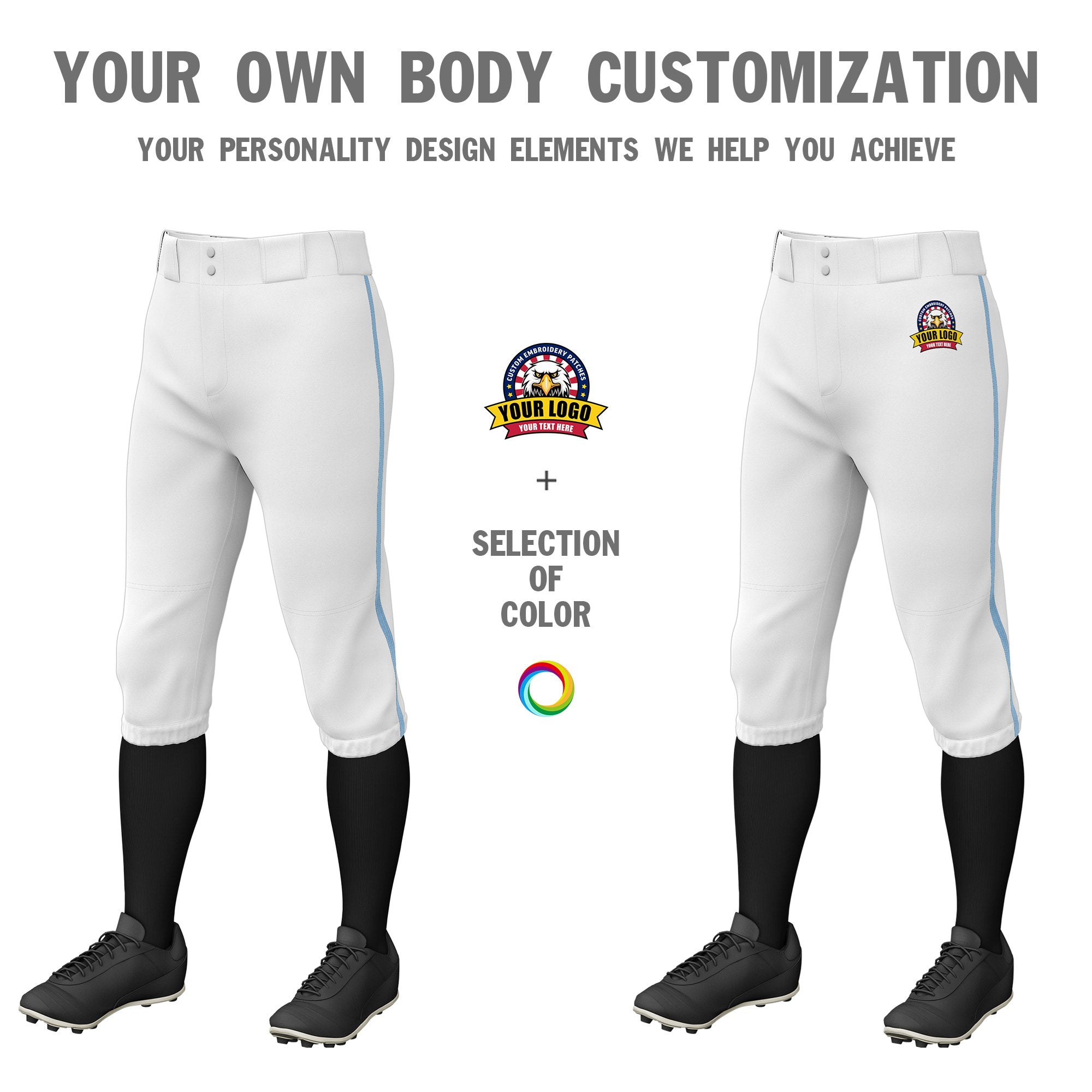 Custom White Light Blue White-Light Blue Classic Fit Stretch Practice Knickers Baseball Pants