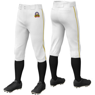 Pantalones de béisbol de práctica elásticos de ajuste clásico con ribetes en blanco y oro viejo personalizados