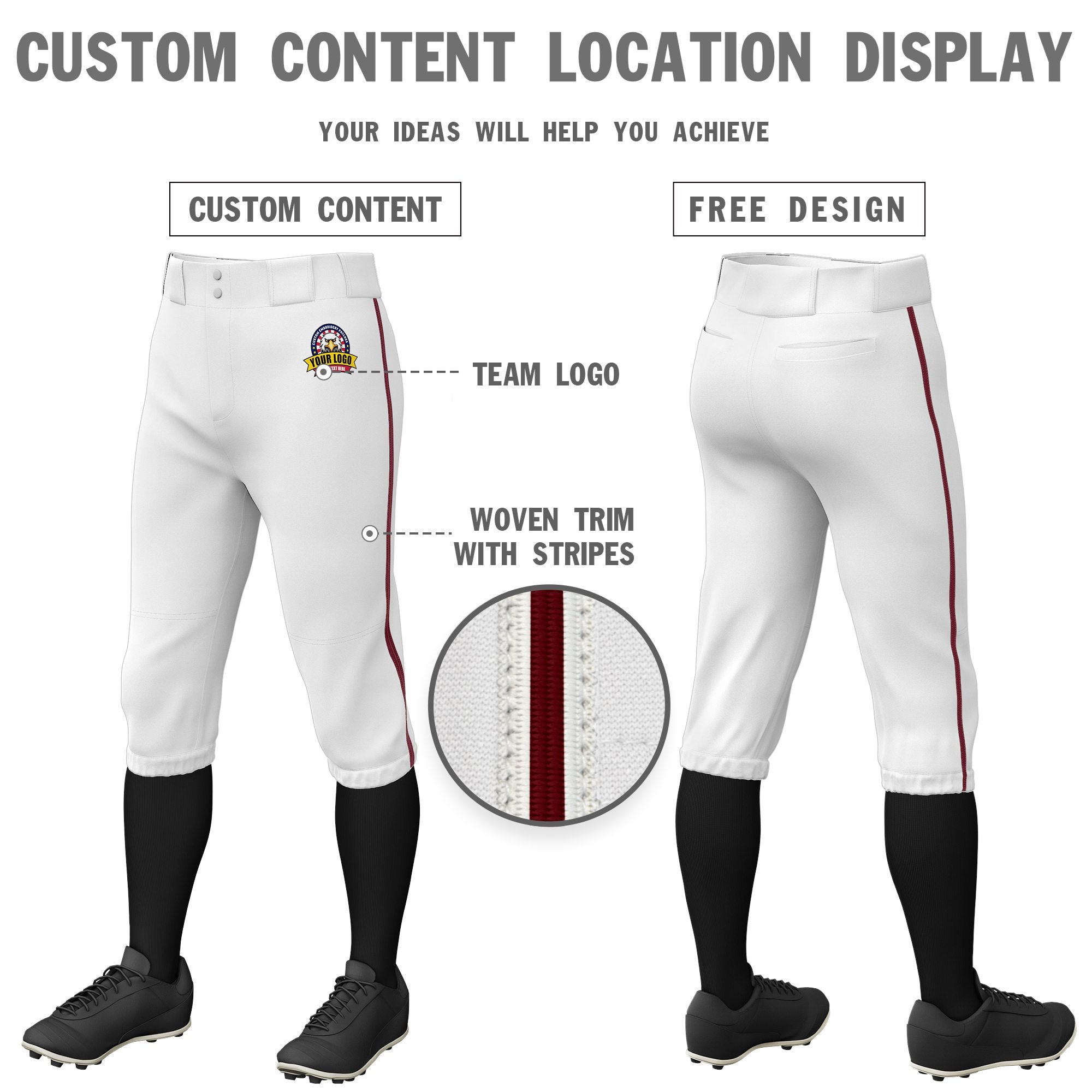 Custom White Crimson White-Crimson Classic Fit Stretch Practice Knickers Baseball Pants