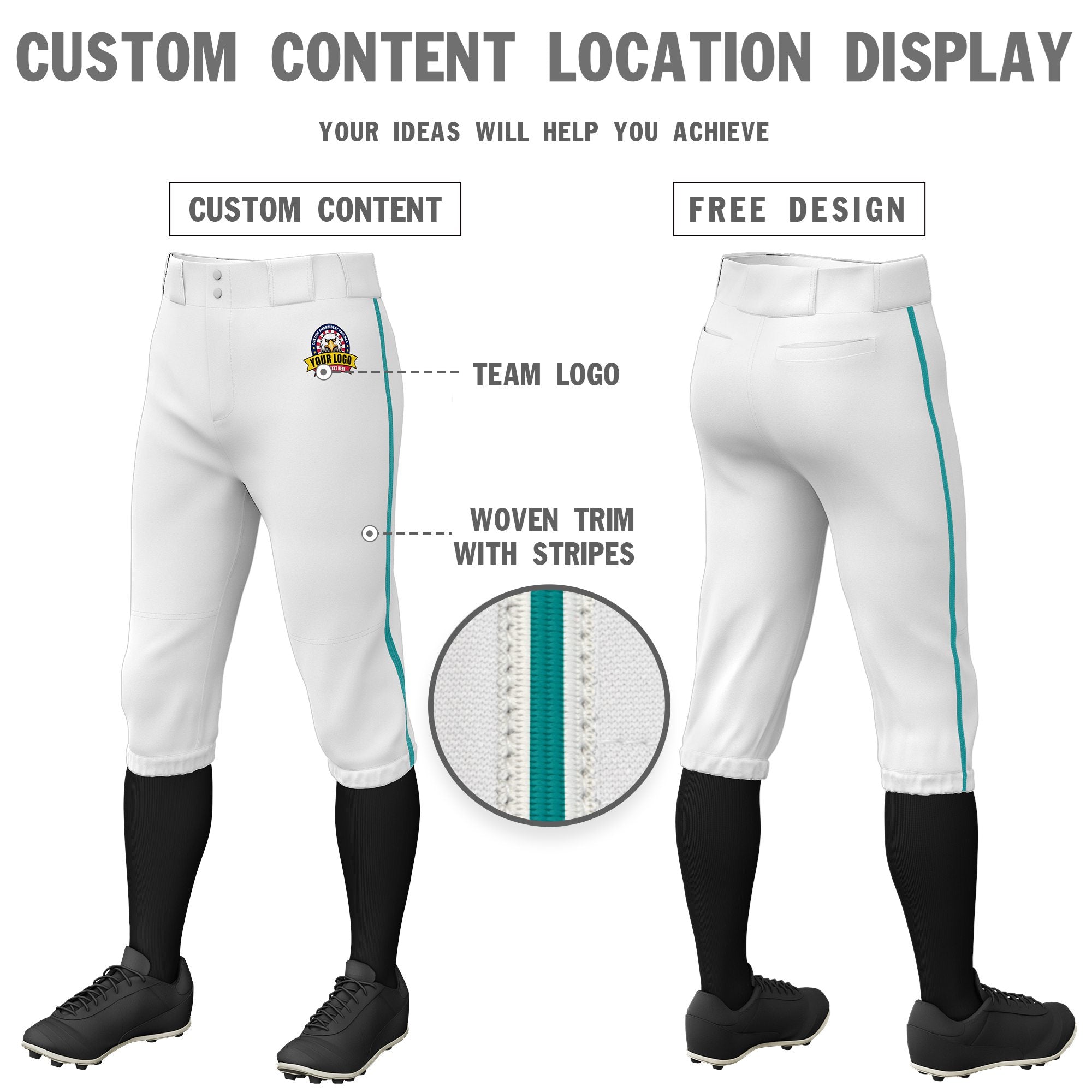 Custom White Aqua White-Aqua Classic Fit Stretch Practice Knickers Baseball Pants