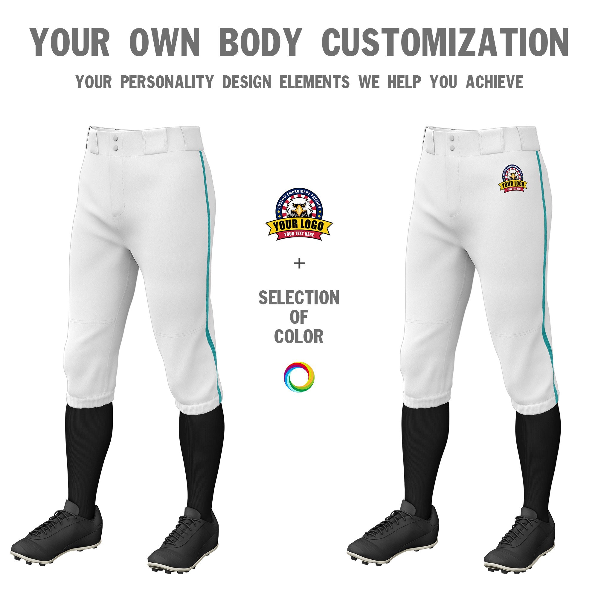 Custom White Aqua White-Aqua Classic Fit Stretch Practice Knickers Baseball Pants