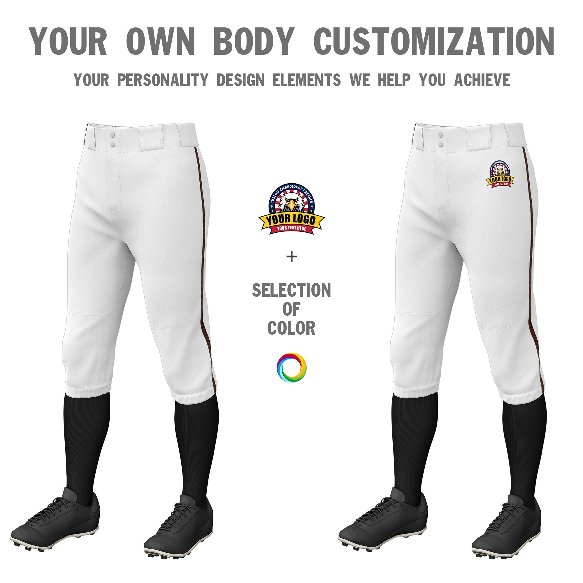 Custom White Brown White-Brown Classic Fit Stretch Practice Knickers Baseball Pants