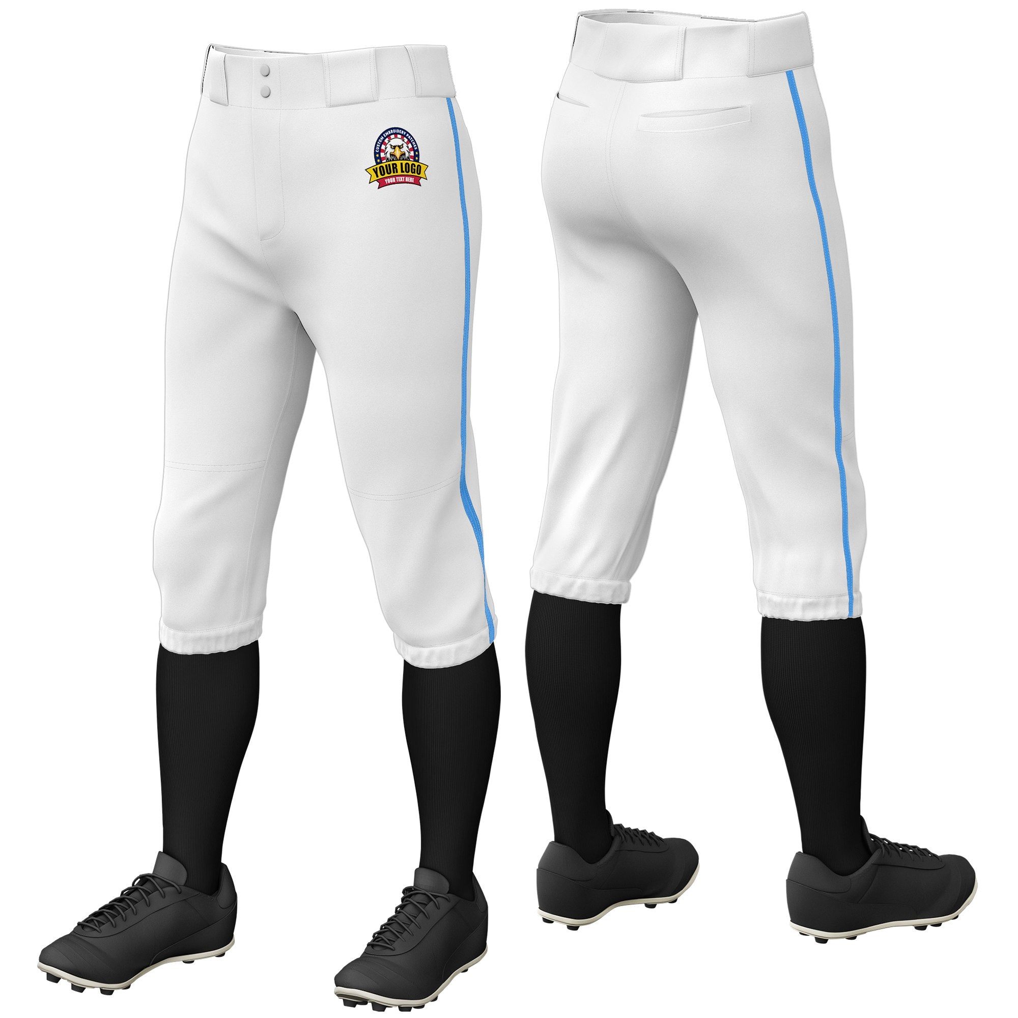 Custom White Powder Blue White-Powder Blue Classic Fit Stretch Practice Knickers Baseball Pants