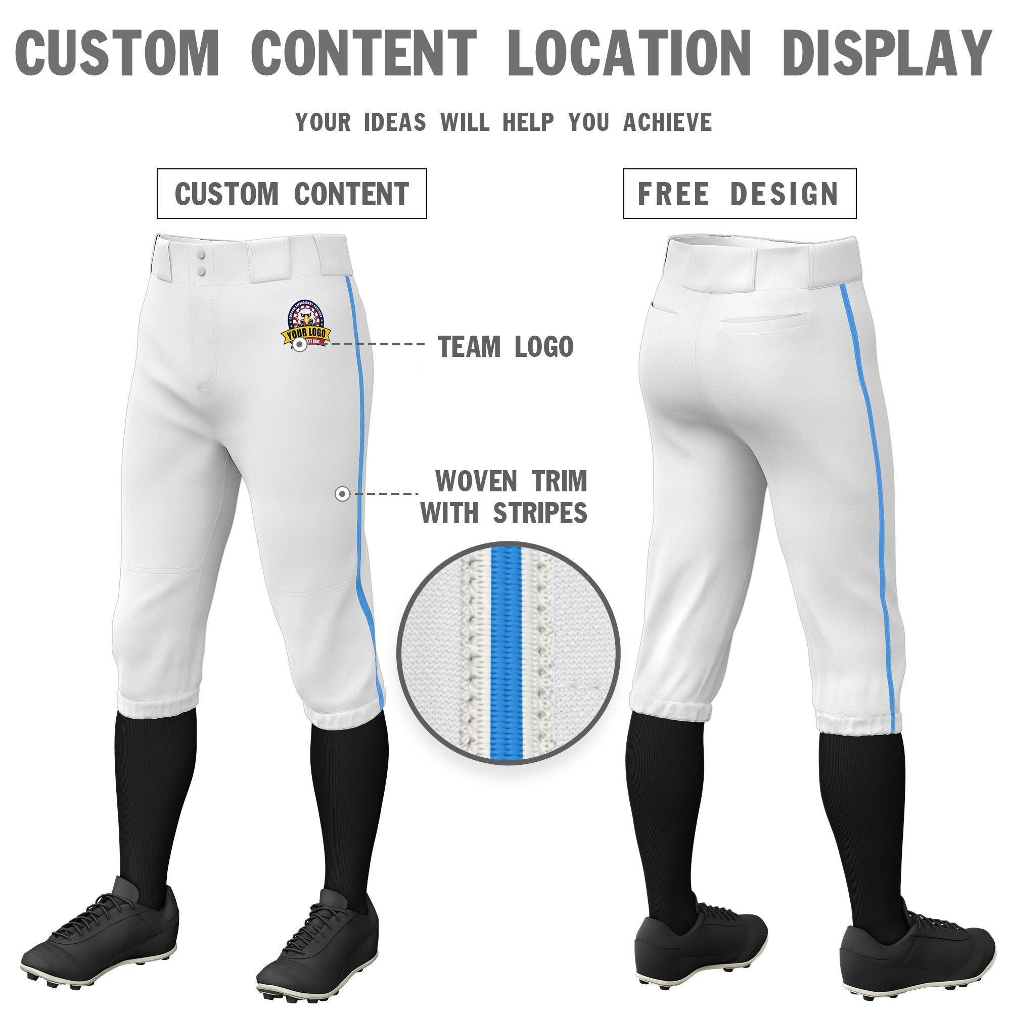 Custom White Powder Blue White-Powder Blue Classic Fit Stretch Practice Knickers Baseball Pants