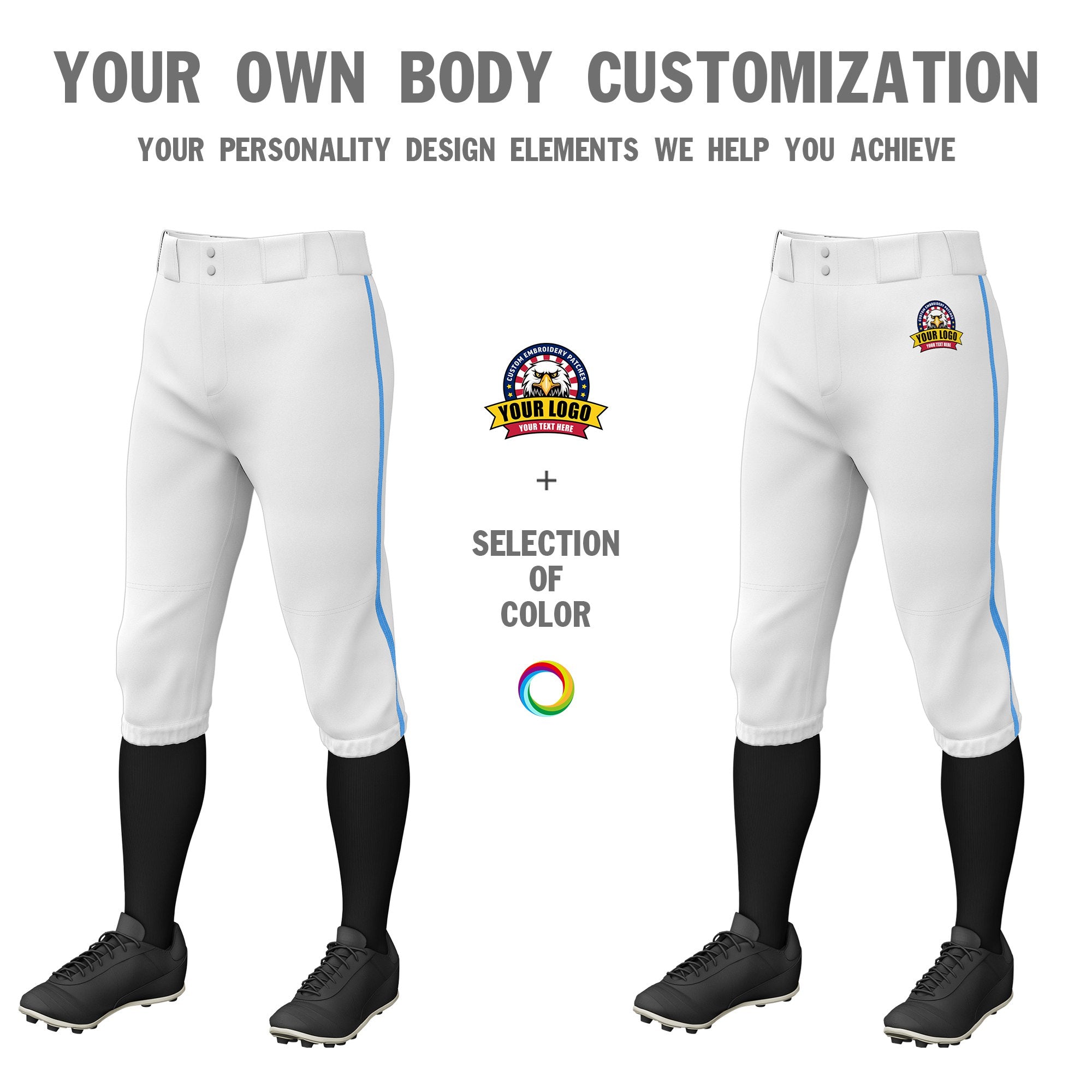 Custom White Powder Blue White-Powder Blue Classic Fit Stretch Practice Knickers Baseball Pants