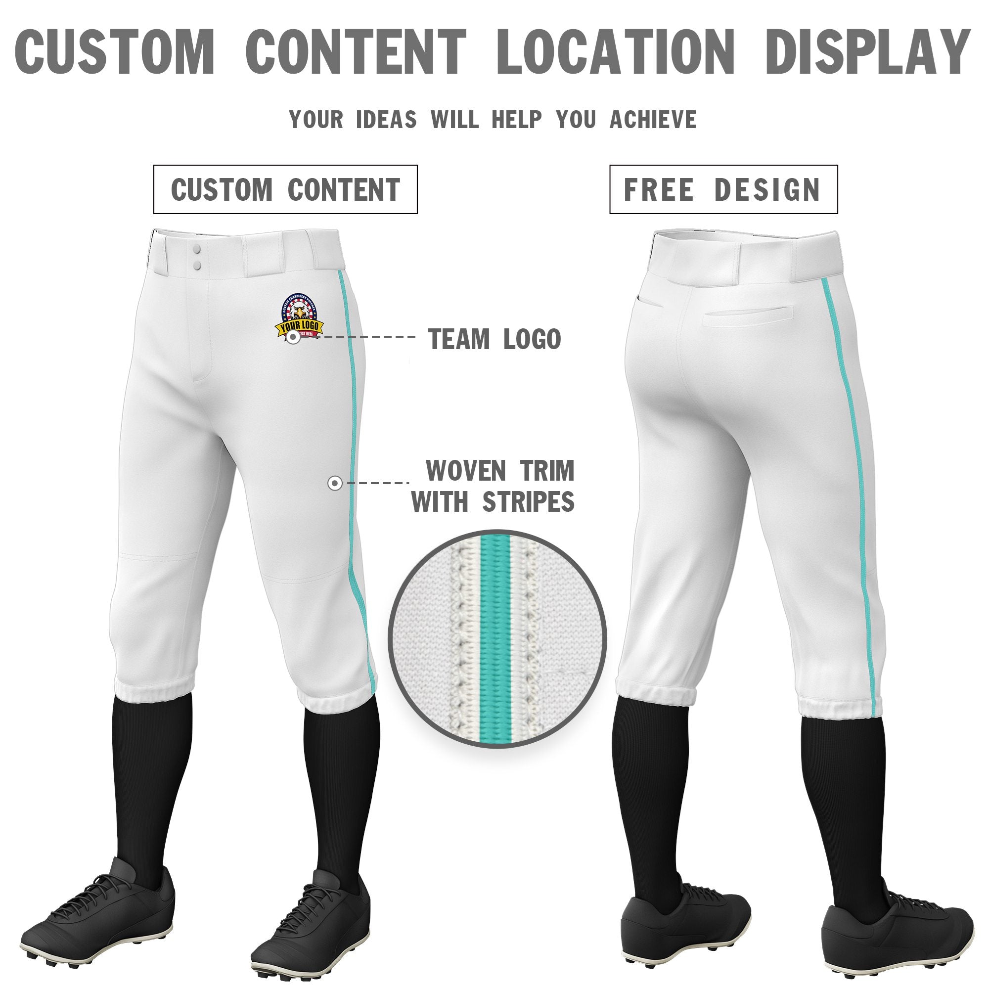 Custom White Bright Green White-Bright Green Classic Fit Stretch Practice Knickers Baseball Pants